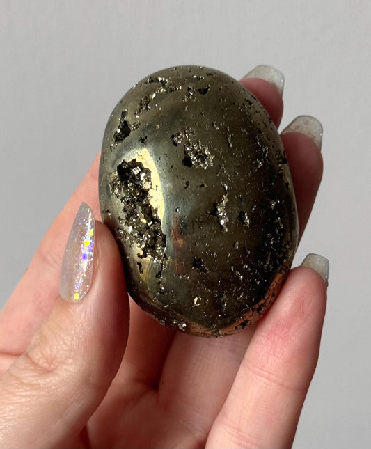 Beautiful Druzy Pyrite Palm Stone from Peru | Pyrite Worry Stone Pocket Stone