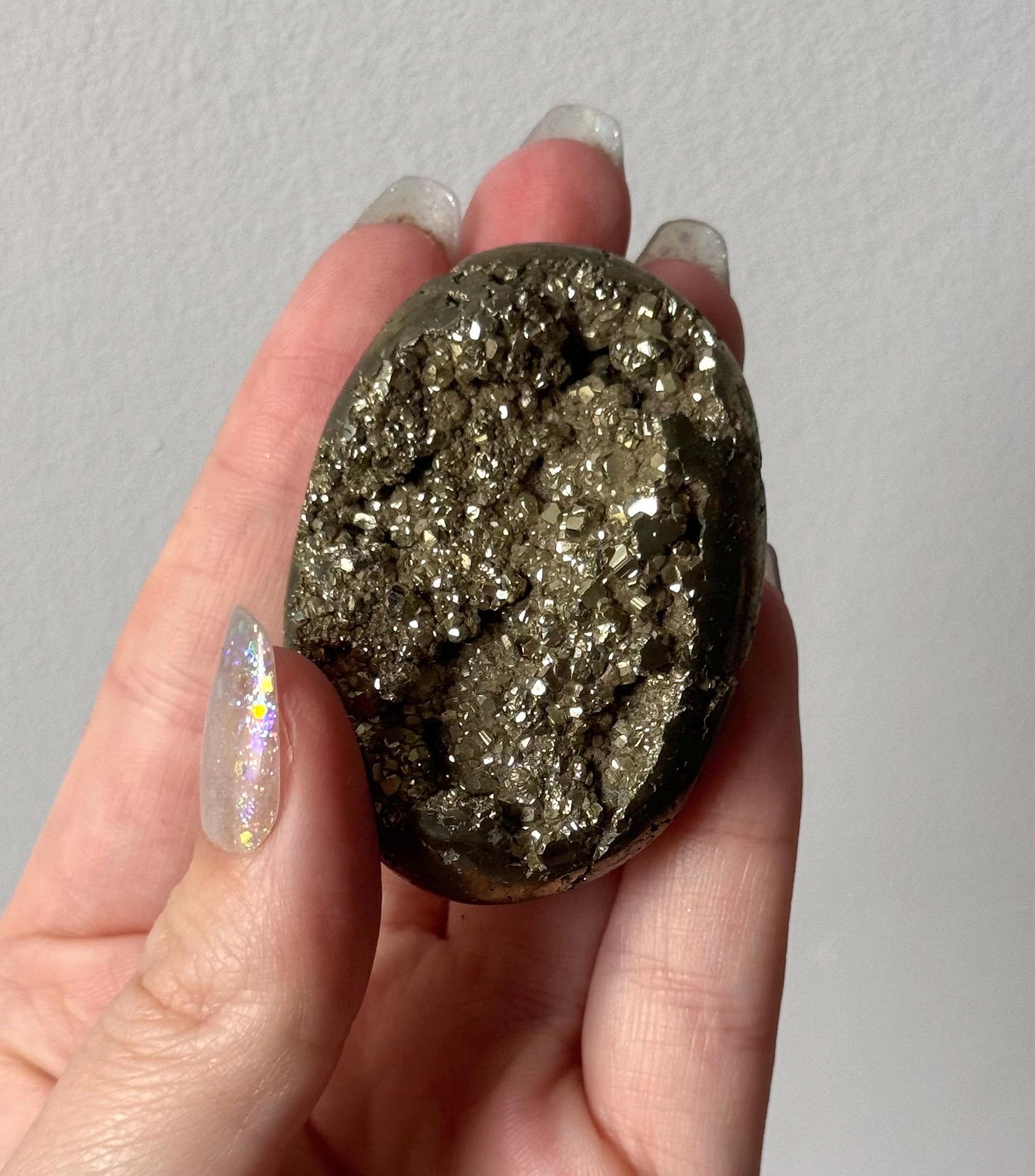 Beautiful Druzy Pyrite Palm Stone from Peru | Pyrite Worry Stone Pocket Stone