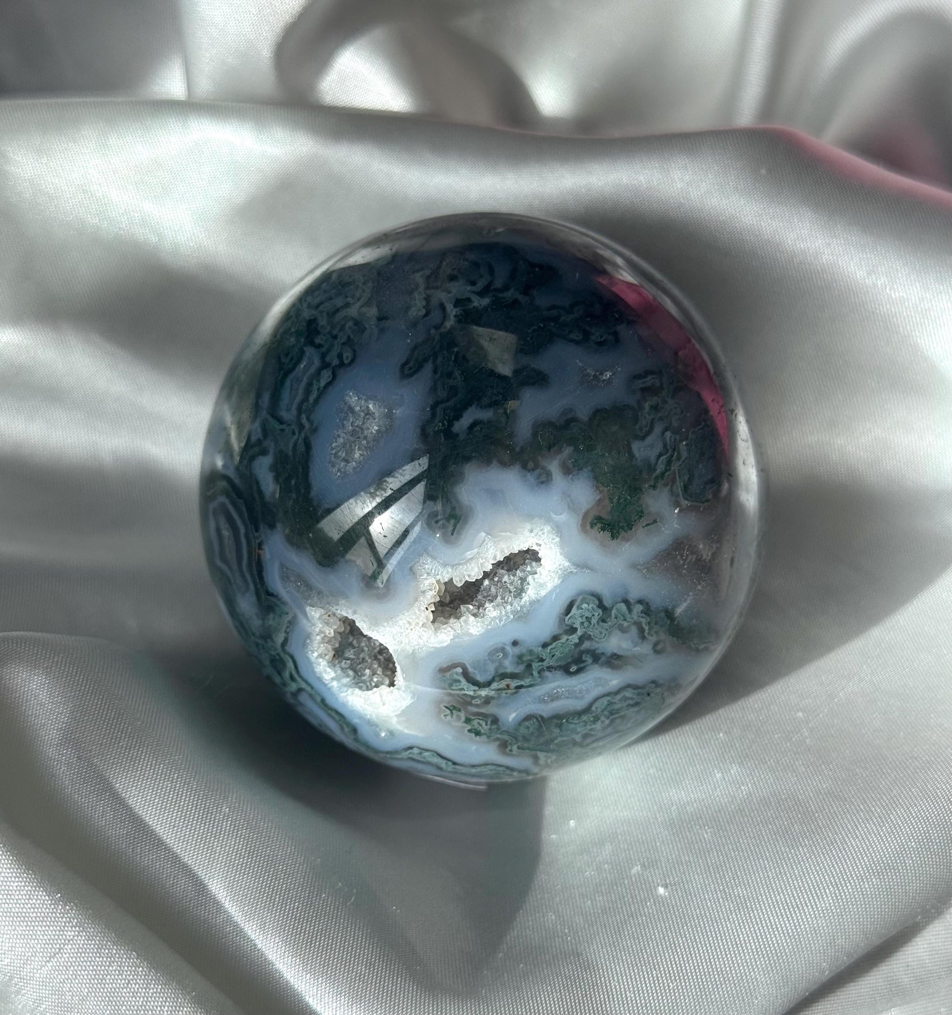 Beautiful Druzy Moss Agate Sphere 66mm | Moss Agate Crystal Ball