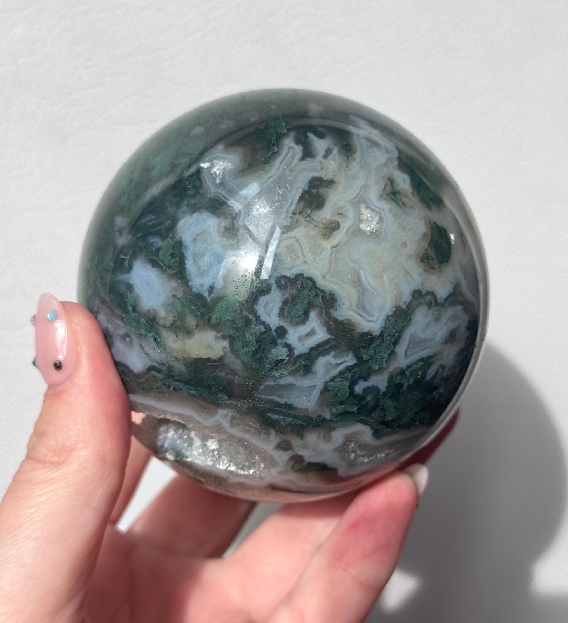Beautiful Druzy Moss Agate Sphere 80mm | Moss Agate Crystal Ball