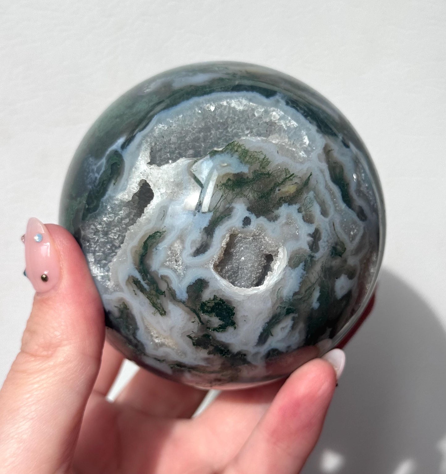 Beautiful Druzy Moss Agate Sphere 80mm | Moss Agate Crystal Ball