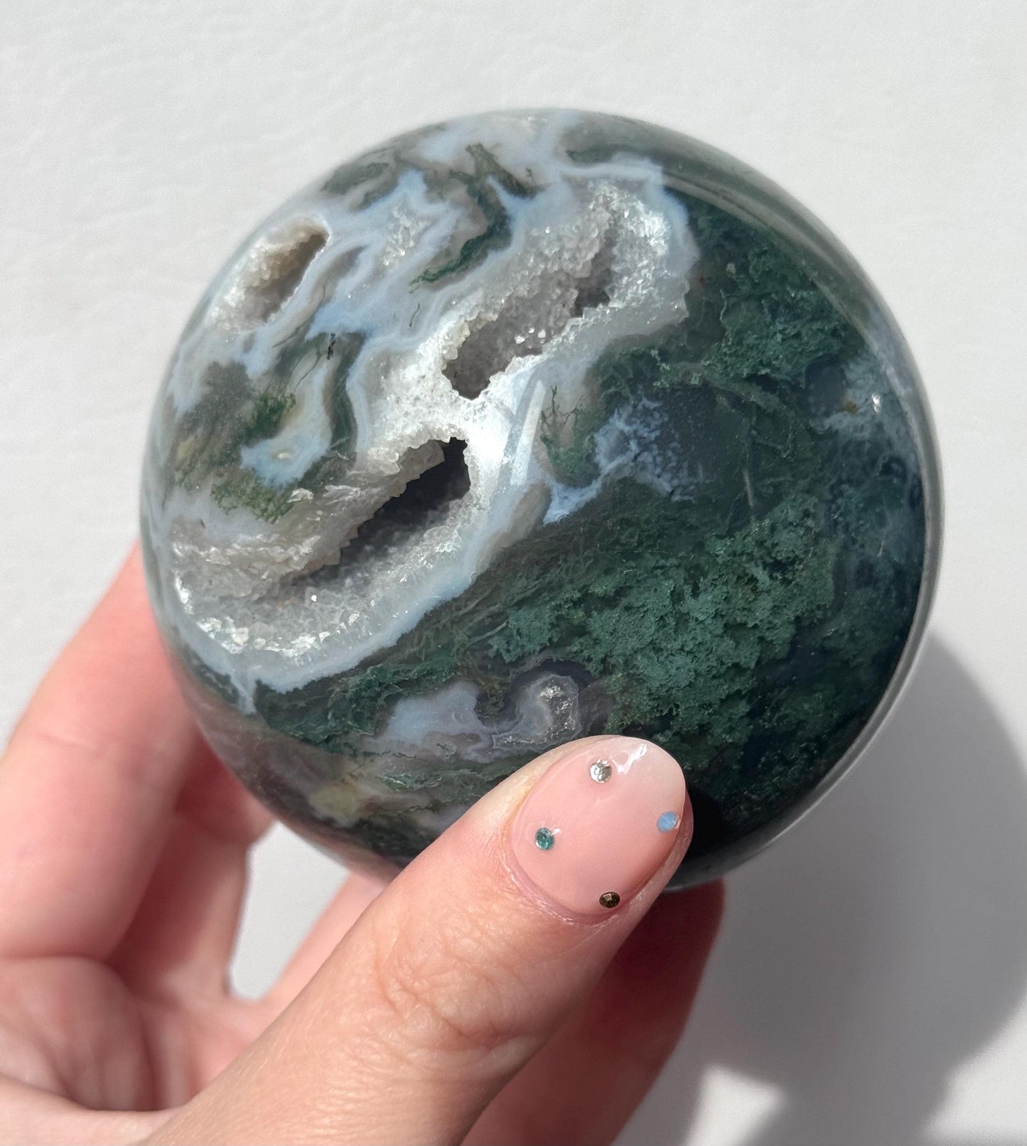 Beautiful Druzy Moss Agate Sphere 80mm | Moss Agate Crystal Ball