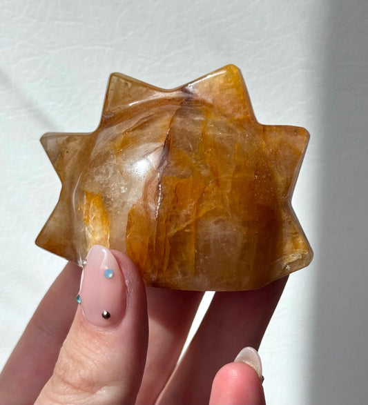 Gorgeous Golden Healer Sun Cut Base Carving | Hematite Sun | Cut Base Sun Carving from Brazil