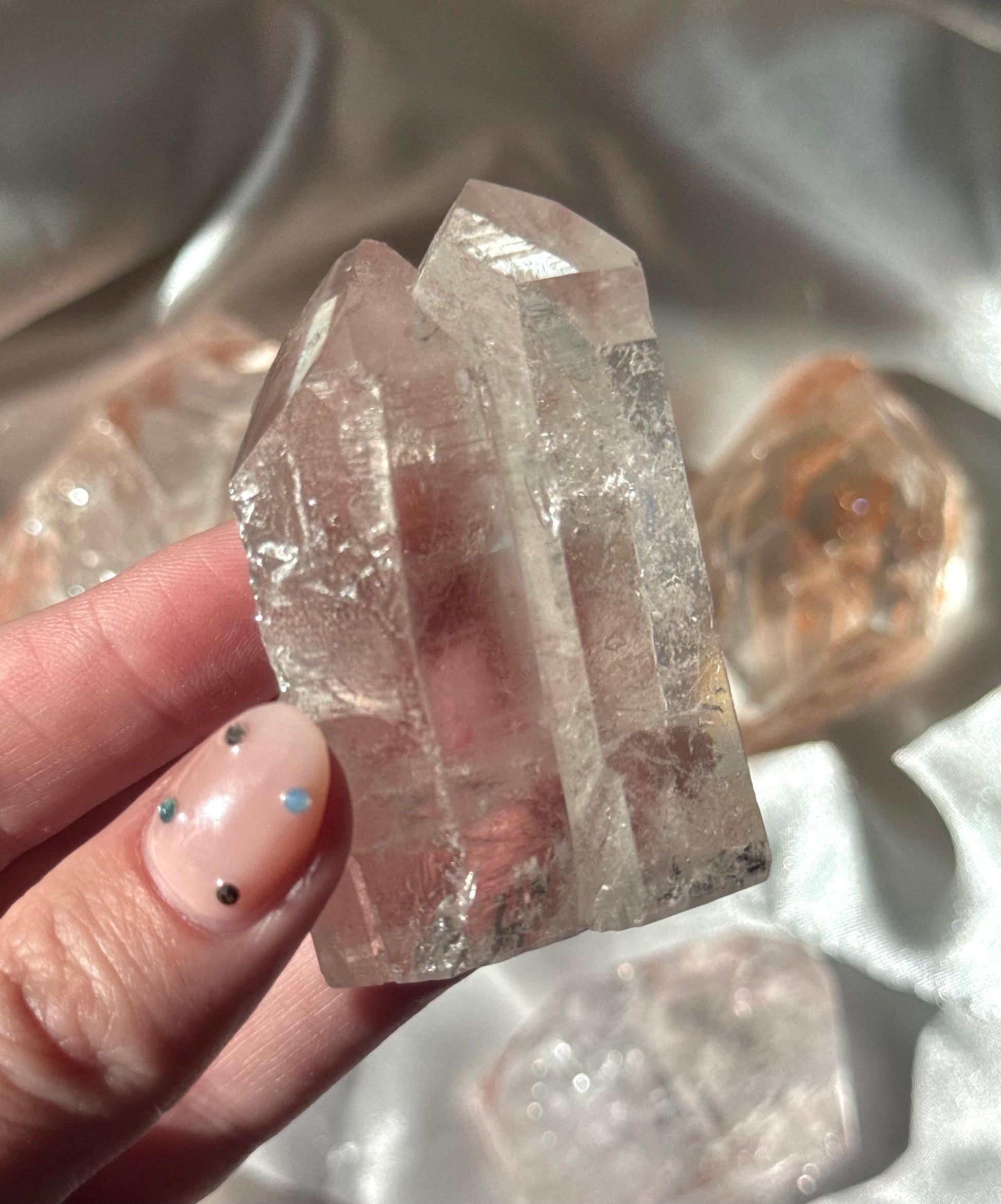 Stunning Pink Lithium Lemurian Twin Points from Brazil | Polished Pink Lemurian Double Pointed Tower
