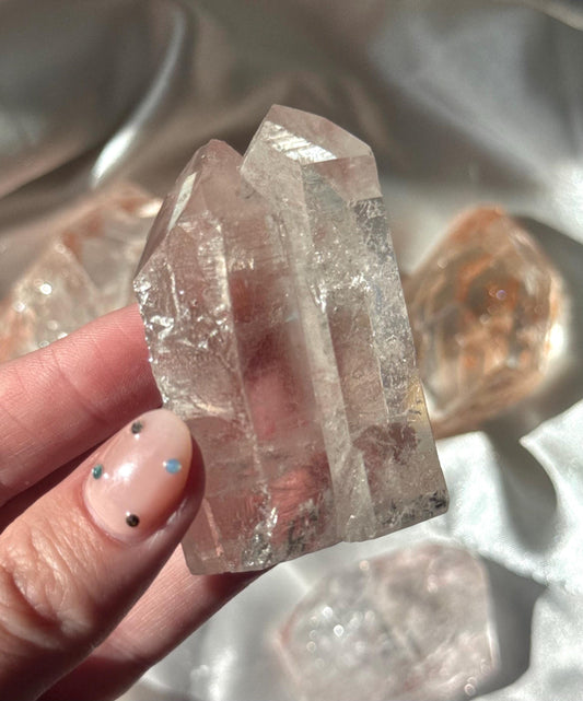 Stunning Pink Lithium Lemurian Twin Points from Brazil | Polished Pink Lemurian Double Pointed Tower