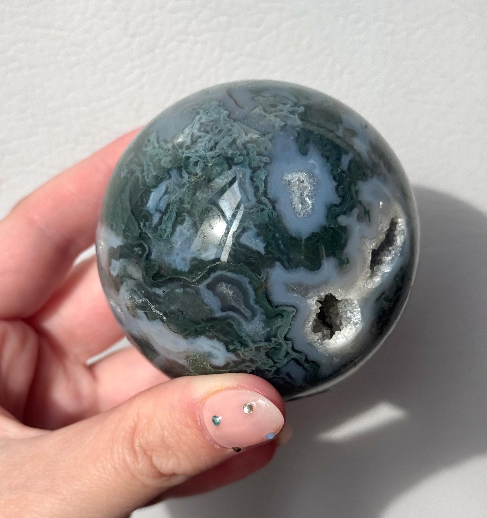 Beautiful Druzy Moss Agate Sphere 66mm | Moss Agate Crystal Ball