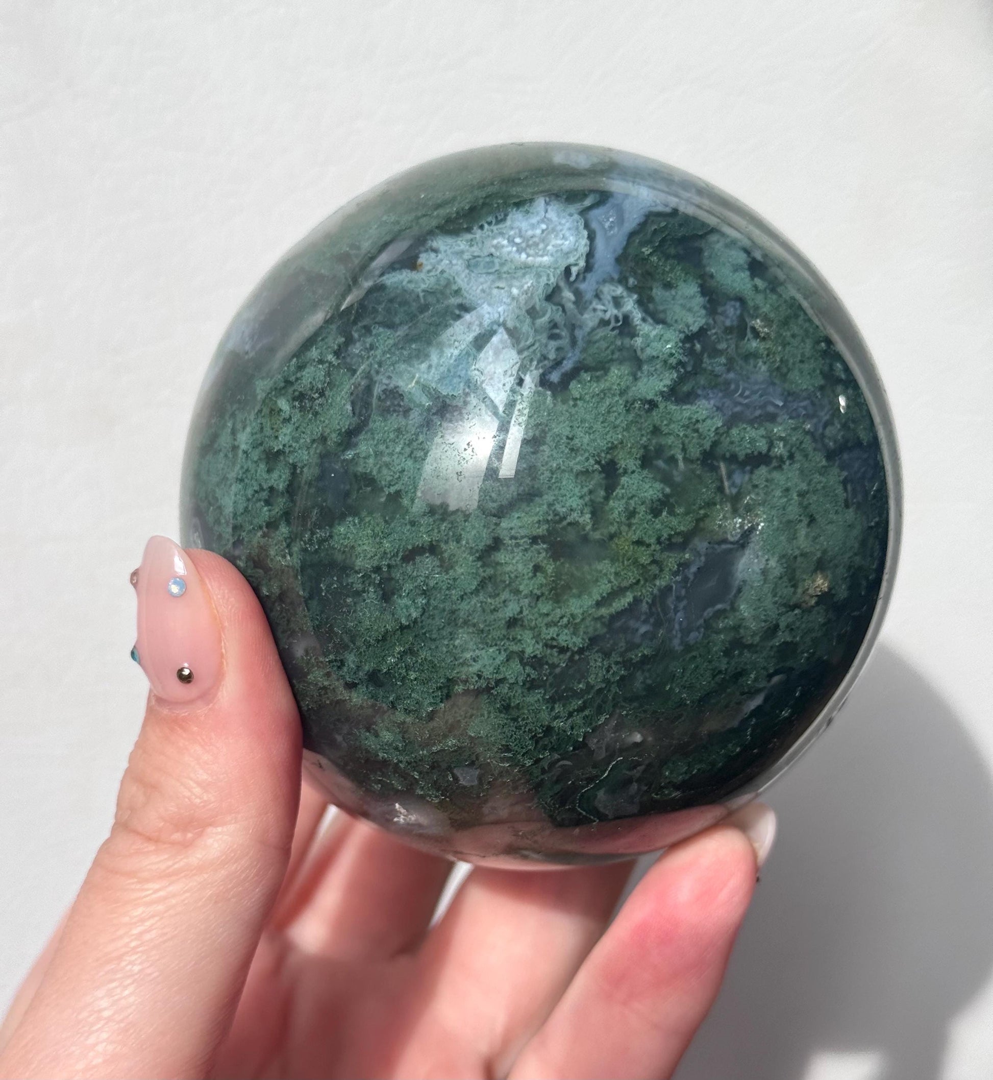 Beautiful Druzy Moss Agate Sphere 80mm | Moss Agate Crystal Ball