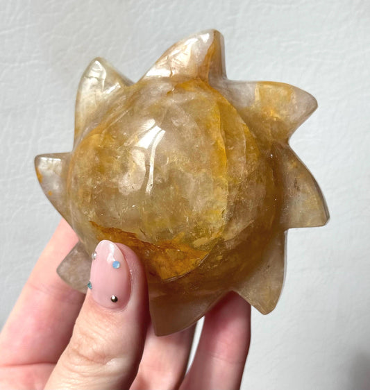Gorgeous Golden Healer Sun Carving from Brazil | Hand Carved Golden Healer Sun