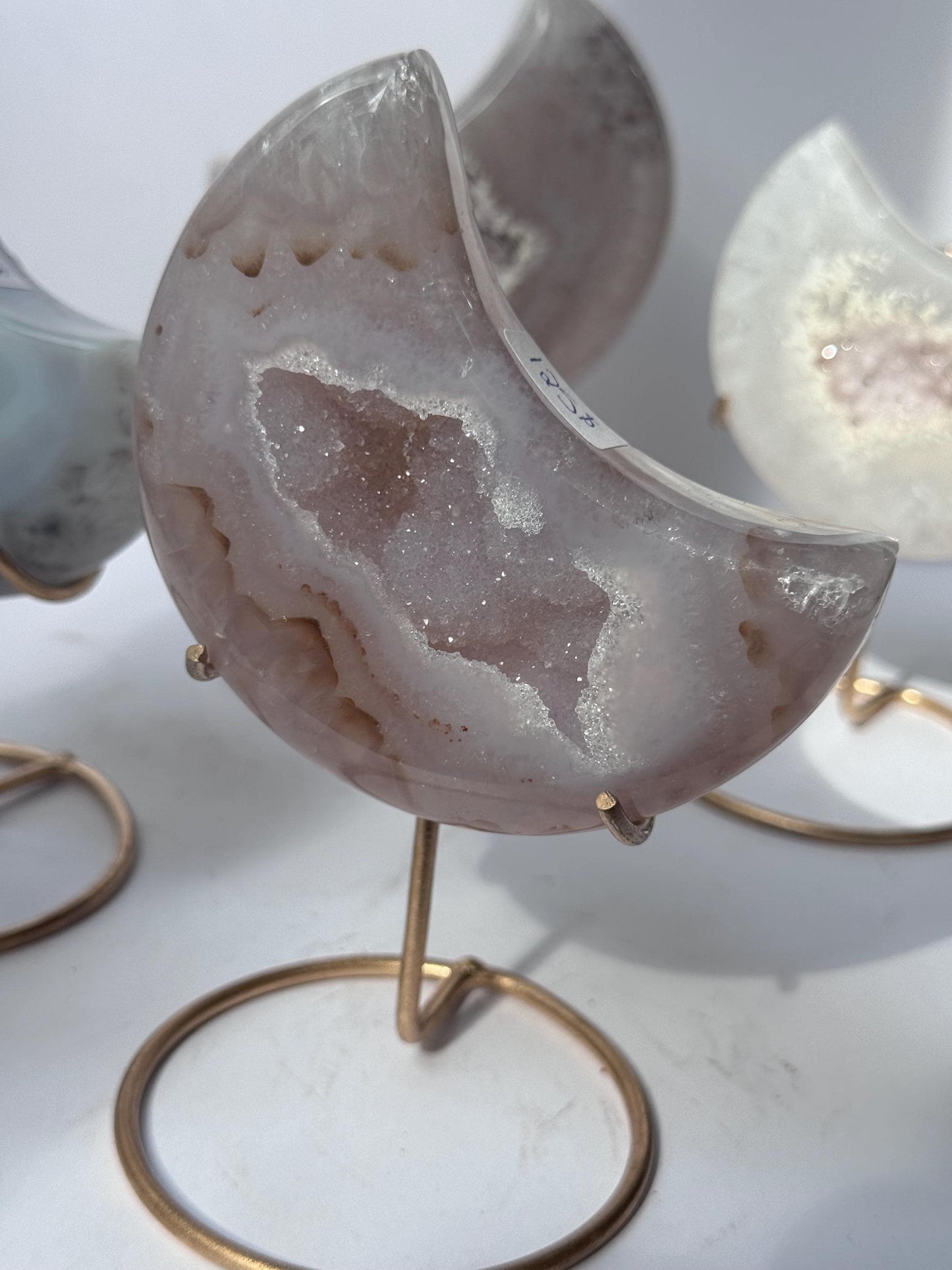 Stunning Druzy Agate Moon with Stand | Sugar Druzy Agate Crescent Moon Carving with Display Stand