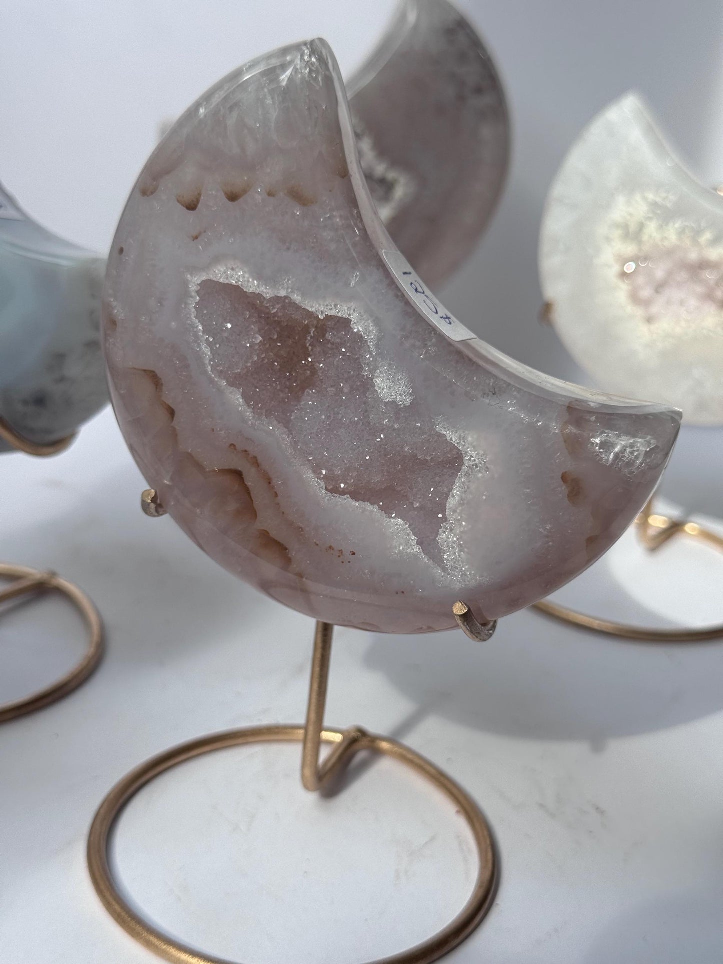 Stunning Druzy Agate Moon with Stand | Sugar Druzy Agate Crescent Moon Carving with Display Stand