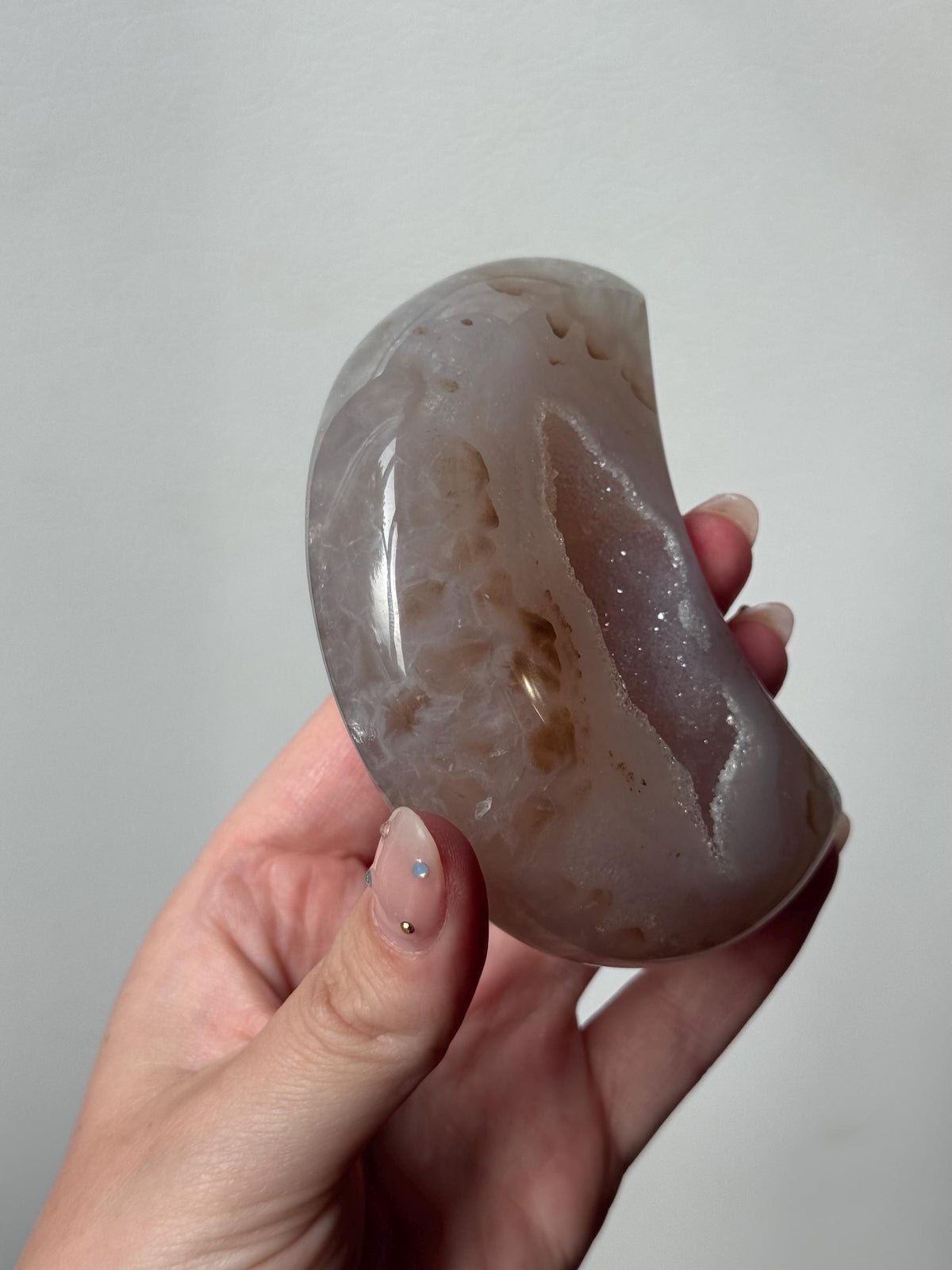 Stunning Druzy Agate Moon with Stand | Sugar Druzy Agate Crescent Moon Carving with Display Stand