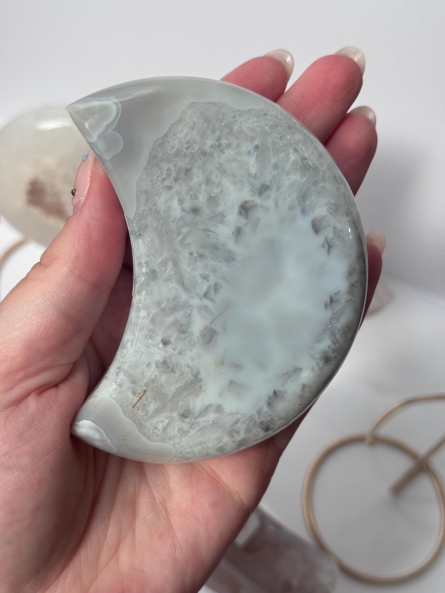 Stunning Druzy Agate Moon with Stand | Sugar Druzy Agate Crescent Moon Carving with Display Stand