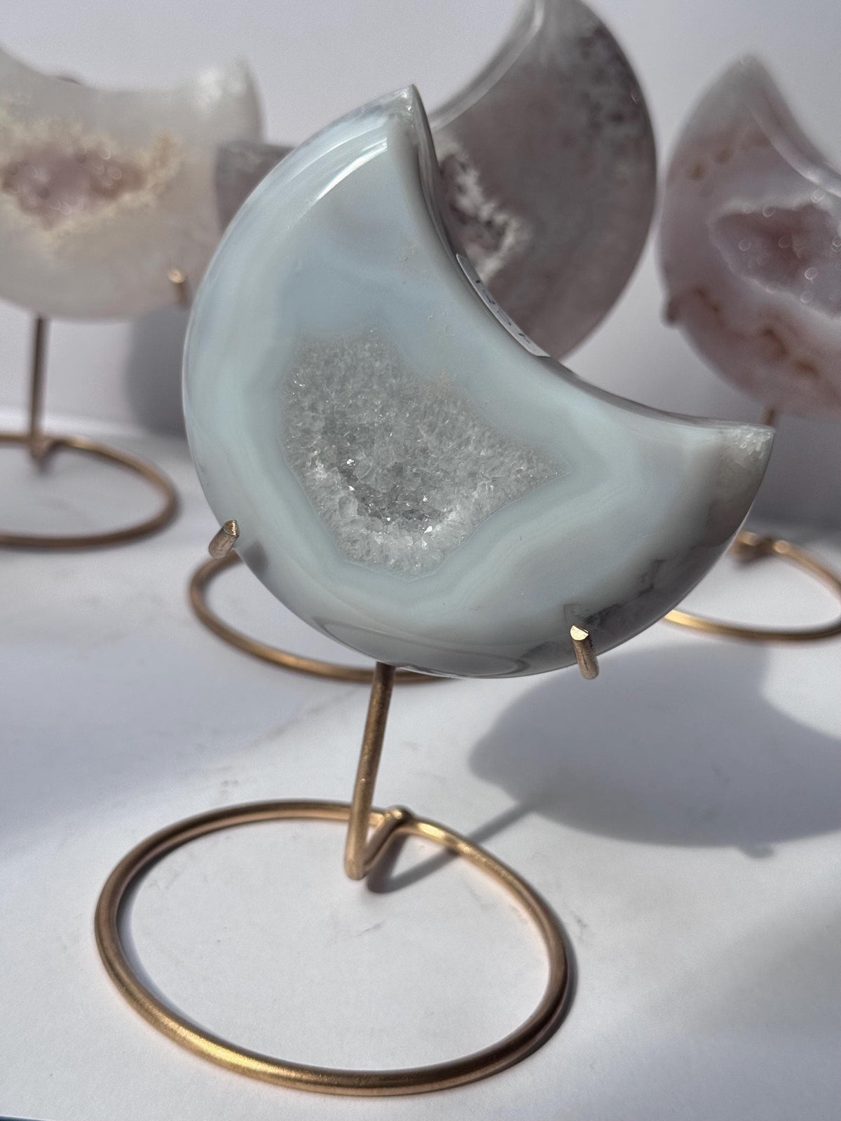 Stunning Druzy Agate Moon with Stand | Sugar Druzy Agate Crescent Moon Carving with Display Stand