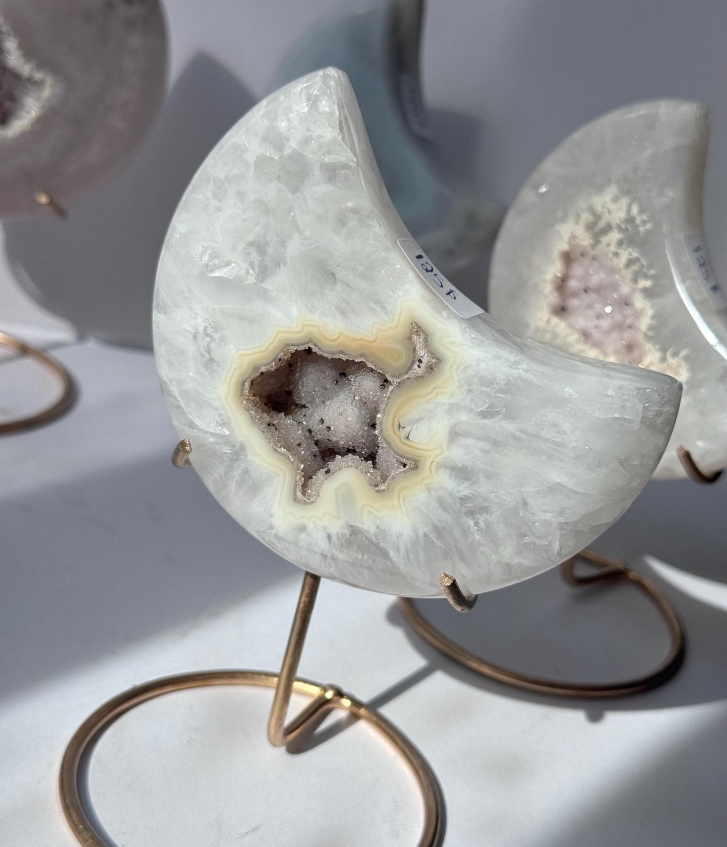 Stunning Druzy Agate Moon with Stand | Sugar Druzy Agate Crescent Moon Carving with Display Stand