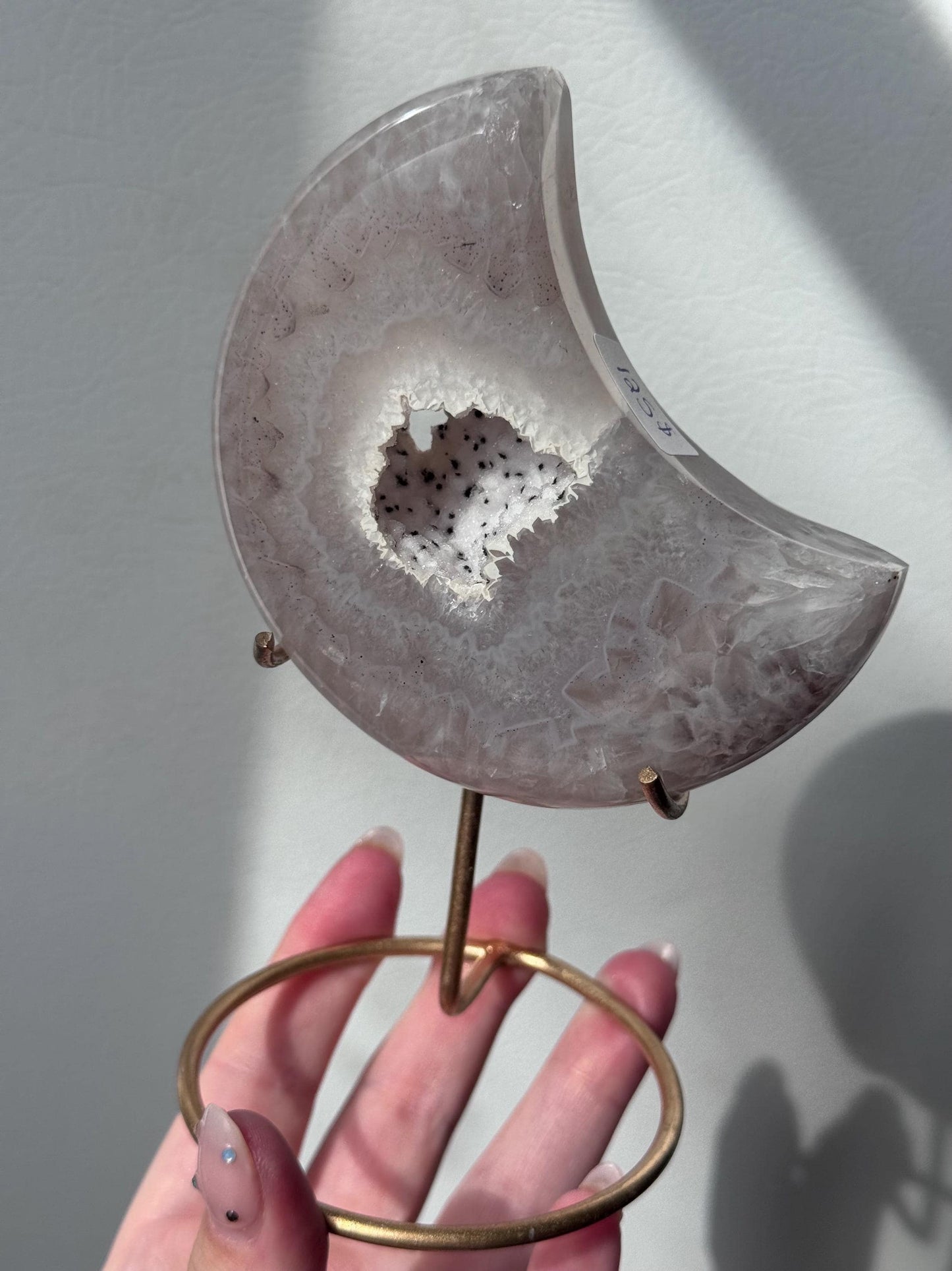 Stunning Druzy Agate Moon with Stand | Sugar Druzy Agate Crescent Moon Carving with Display Stand