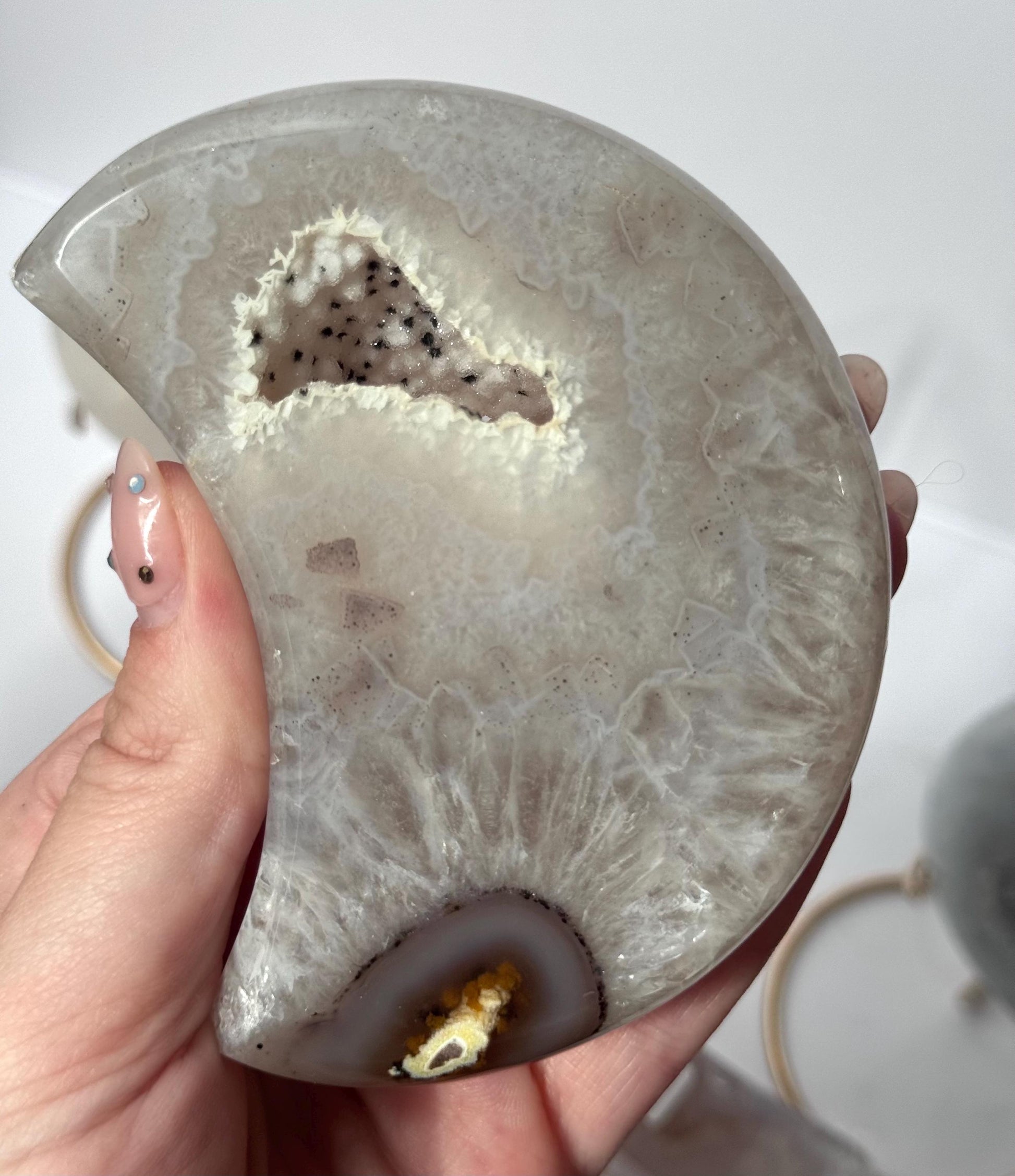 Stunning Druzy Agate Moon with Stand | Sugar Druzy Agate Crescent Moon Carving with Display Stand