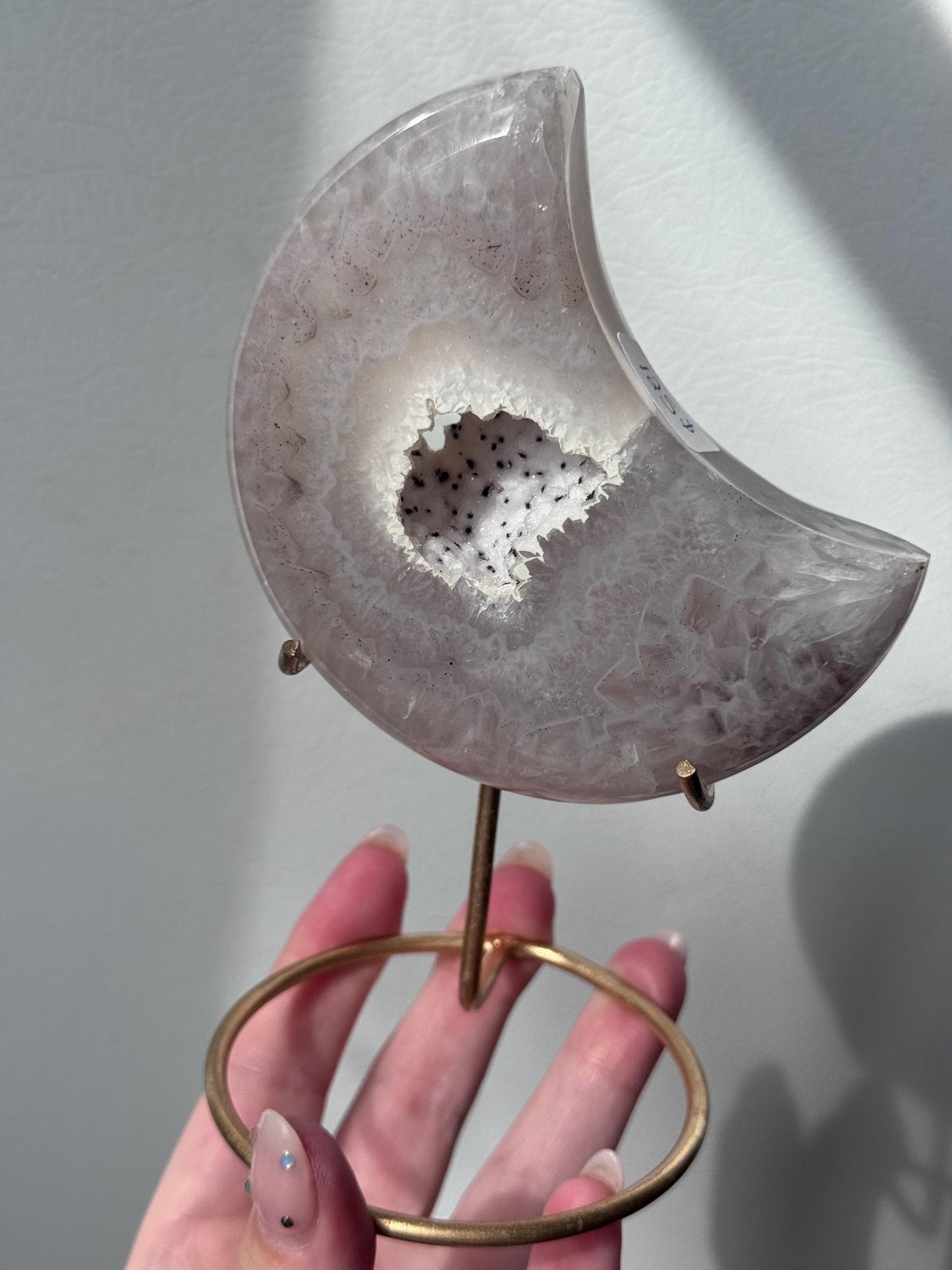 Stunning Druzy Agate Moon with Stand | Sugar Druzy Agate Crescent Moon Carving with Display Stand