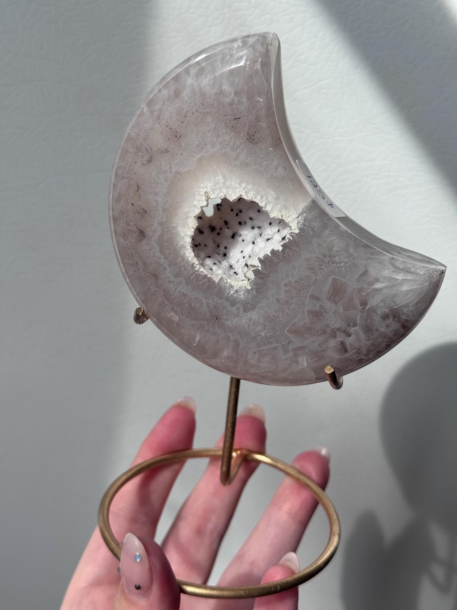 Stunning Druzy Agate Moon with Stand | Sugar Druzy Agate Crescent Moon Carving with Display Stand