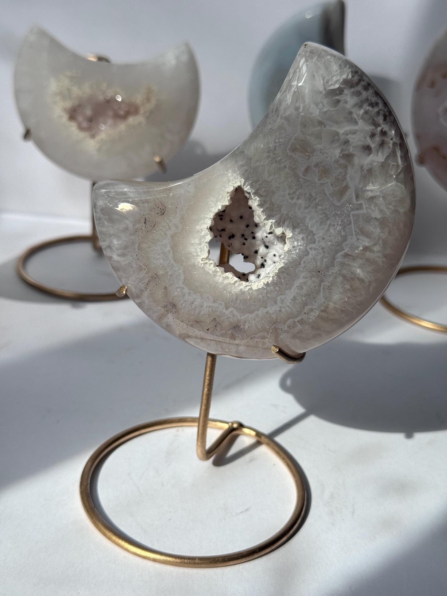 Stunning Druzy Agate Moon with Stand | Sugar Druzy Agate Crescent Moon Carving with Display Stand
