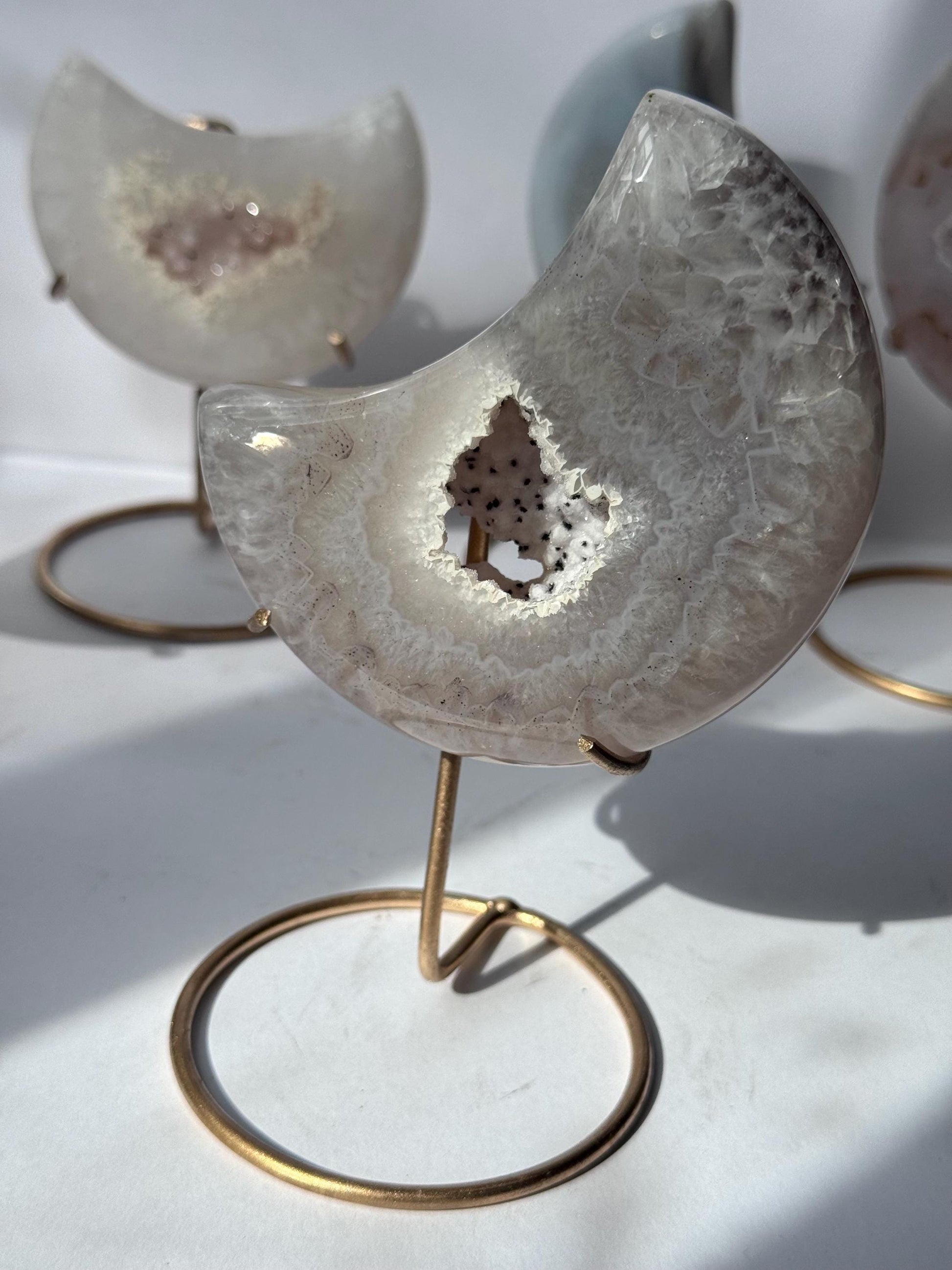Stunning Druzy Agate Moon with Stand | Sugar Druzy Agate Crescent Moon Carving with Display Stand