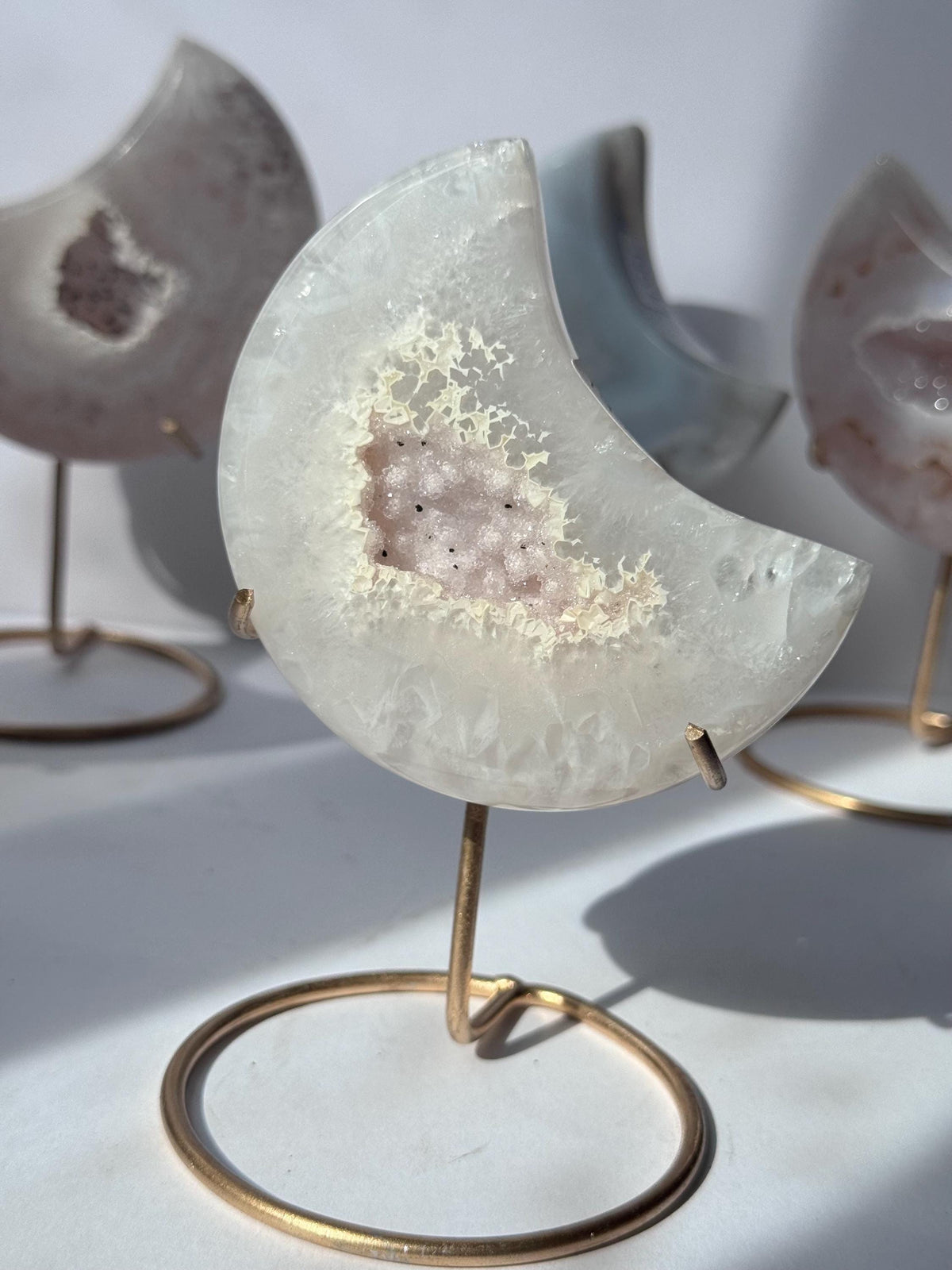 Stunning Druzy Agate Moon with Stand | Sugar Druzy Agate Crescent Moon Carving with Display Stand