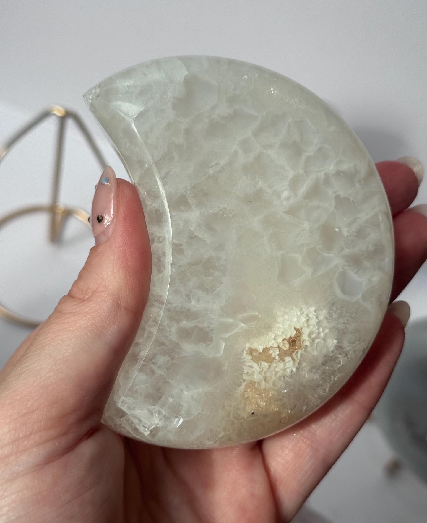 Stunning Druzy Agate Moon with Stand | Sugar Druzy Agate Crescent Moon Carving with Display Stand
