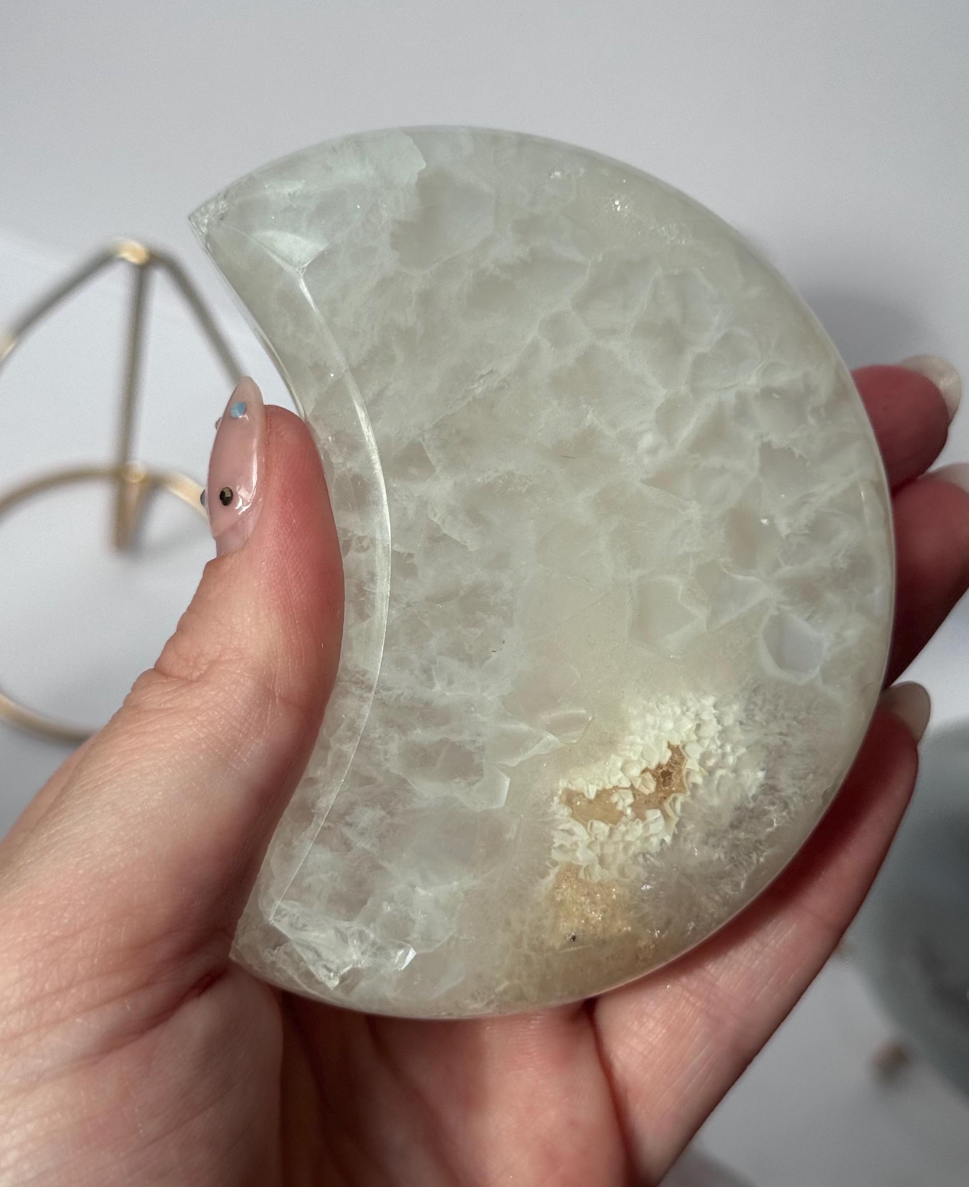Stunning Druzy Agate Moon with Stand | Sugar Druzy Agate Crescent Moon Carving with Display Stand