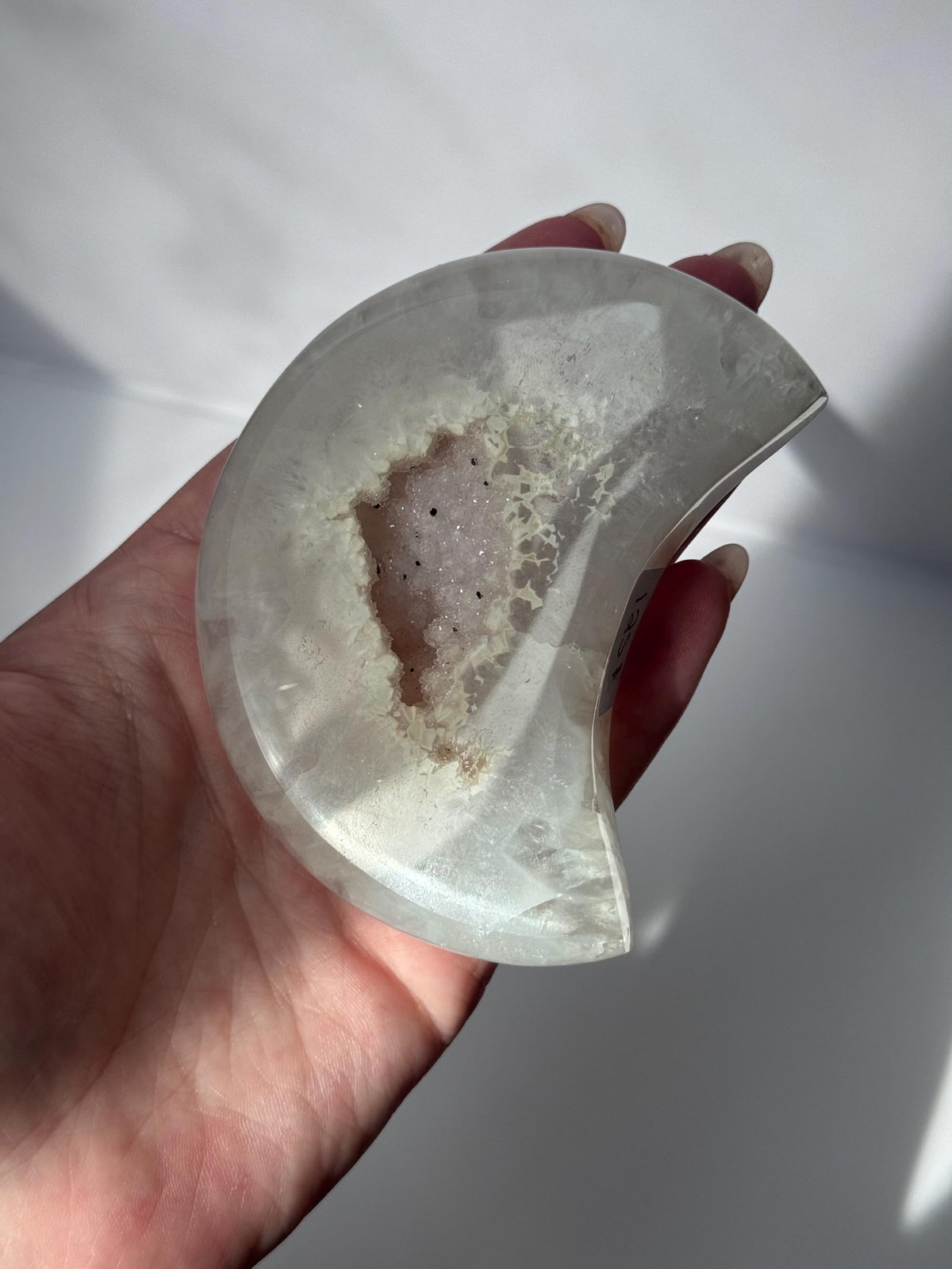 Stunning Druzy Agate Moon with Stand | Sugar Druzy Agate Crescent Moon Carving with Display Stand