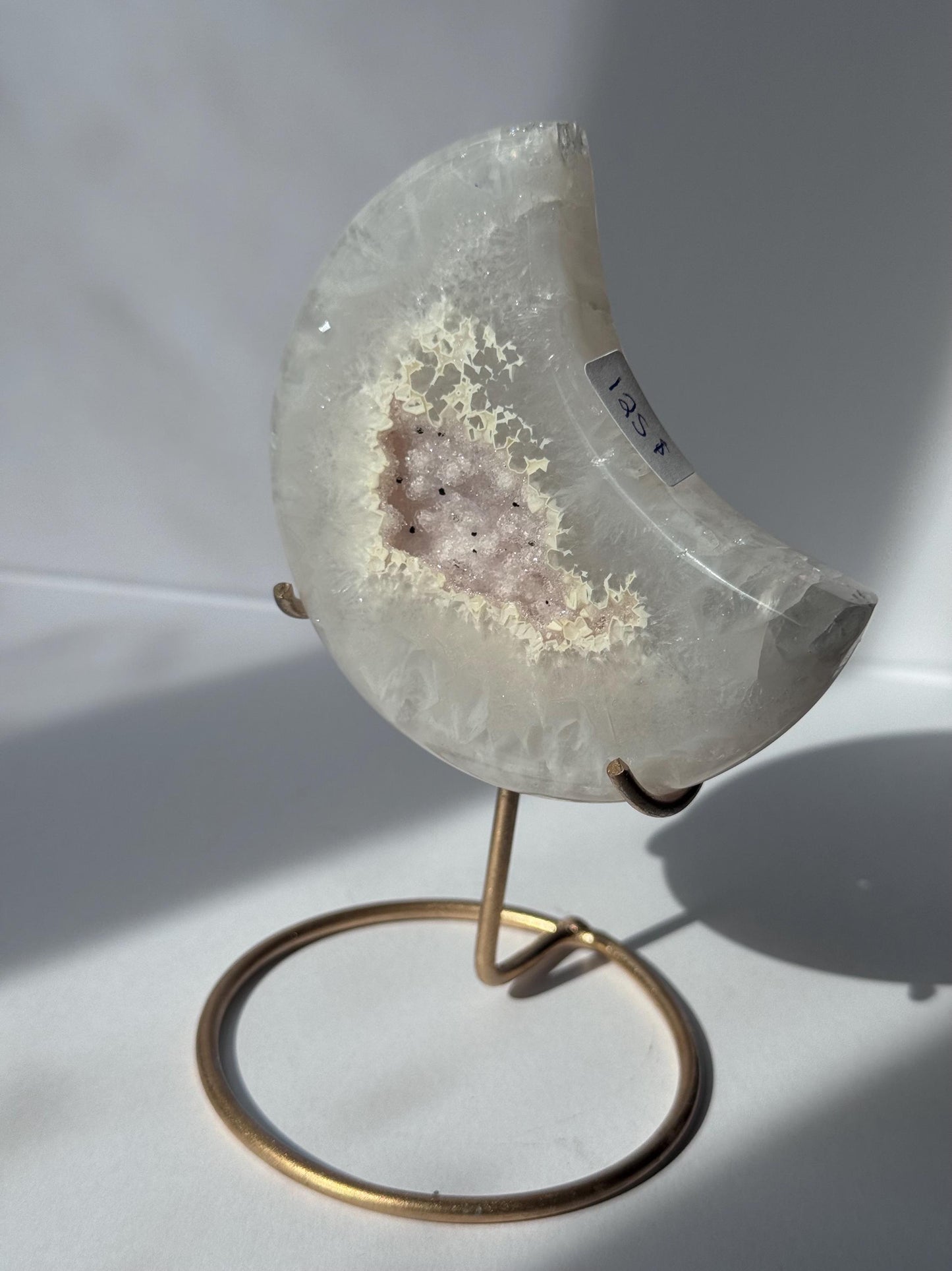 Stunning Druzy Agate Moon with Stand | Sugar Druzy Agate Crescent Moon Carving with Display Stand