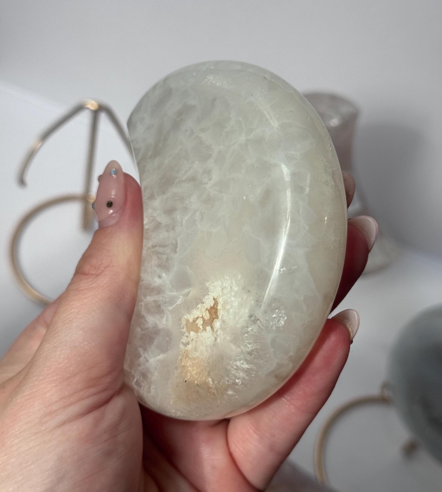 Stunning Druzy Agate Moon with Stand | Sugar Druzy Agate Crescent Moon Carving with Display Stand