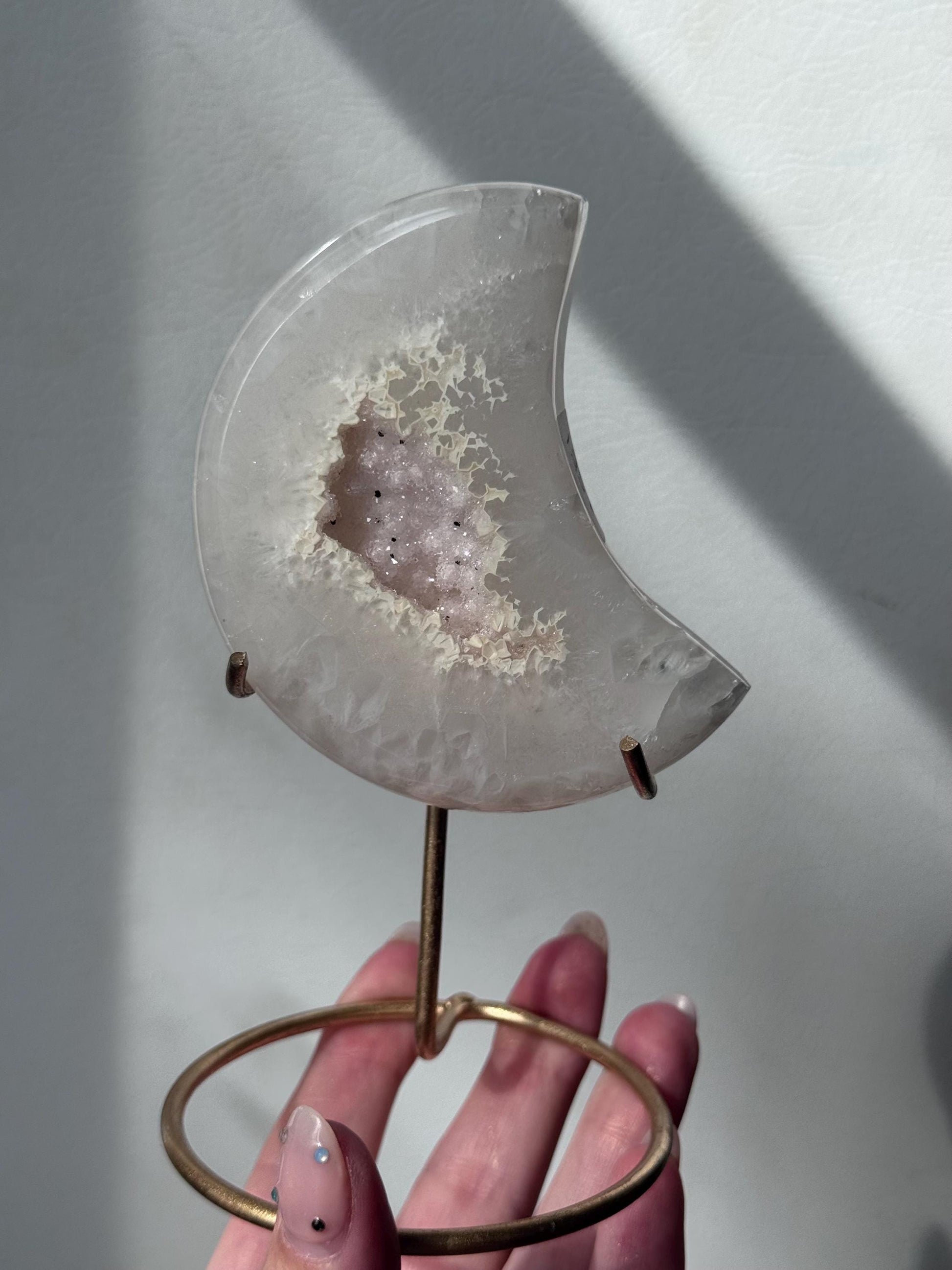 Stunning Druzy Agate Moon with Stand | Sugar Druzy Agate Crescent Moon Carving with Display Stand