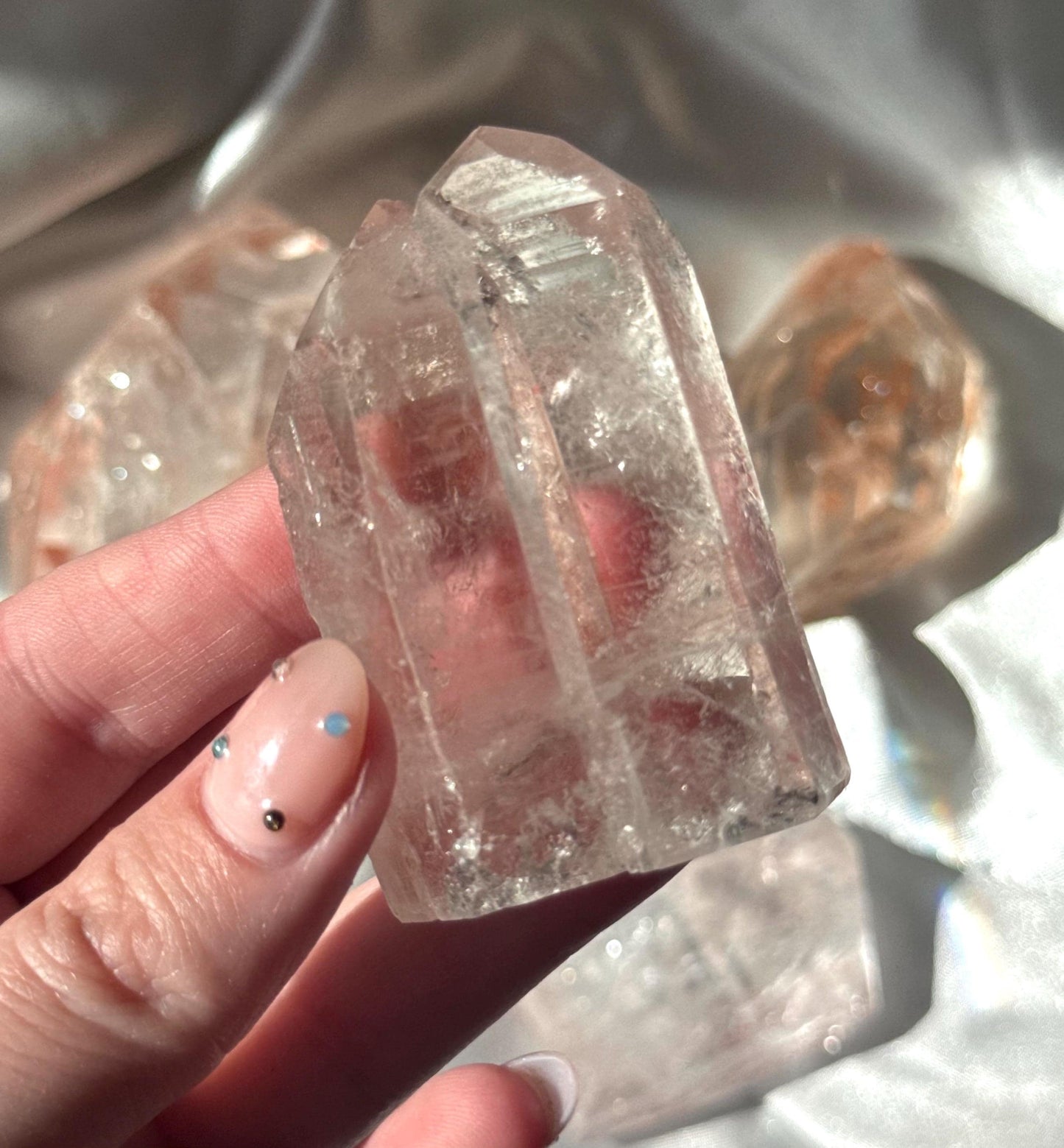 Stunning Pink Lithium Lemurian Twin Points from Brazil | Polished Pink Lemurian Double Pointed Tower