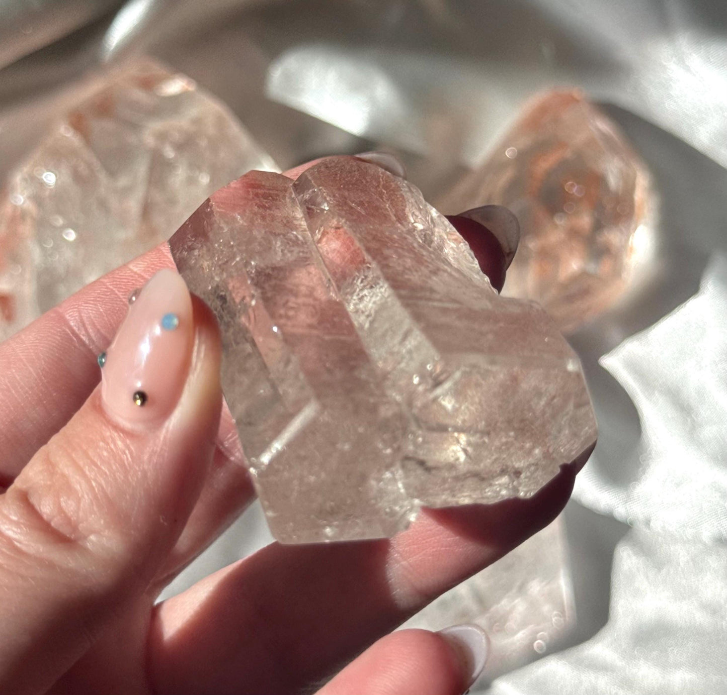 Stunning Pink Lithium Lemurian Twin Points from Brazil | Polished Pink Lemurian Double Pointed Tower