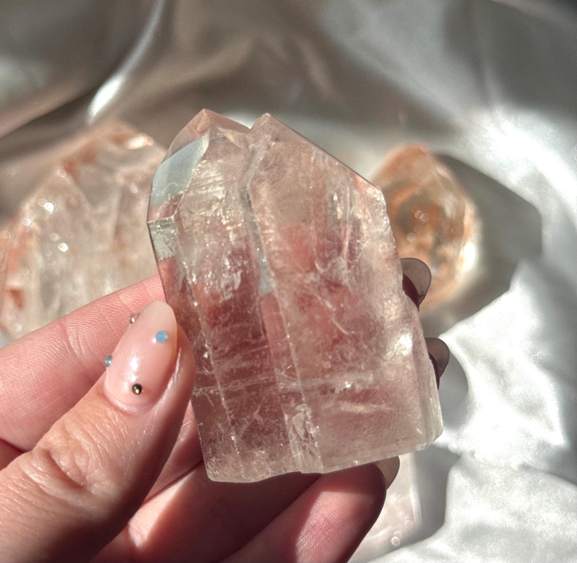 Stunning Pink Lithium Lemurian Twin Points from Brazil | Polished Pink Lemurian Double Pointed Tower