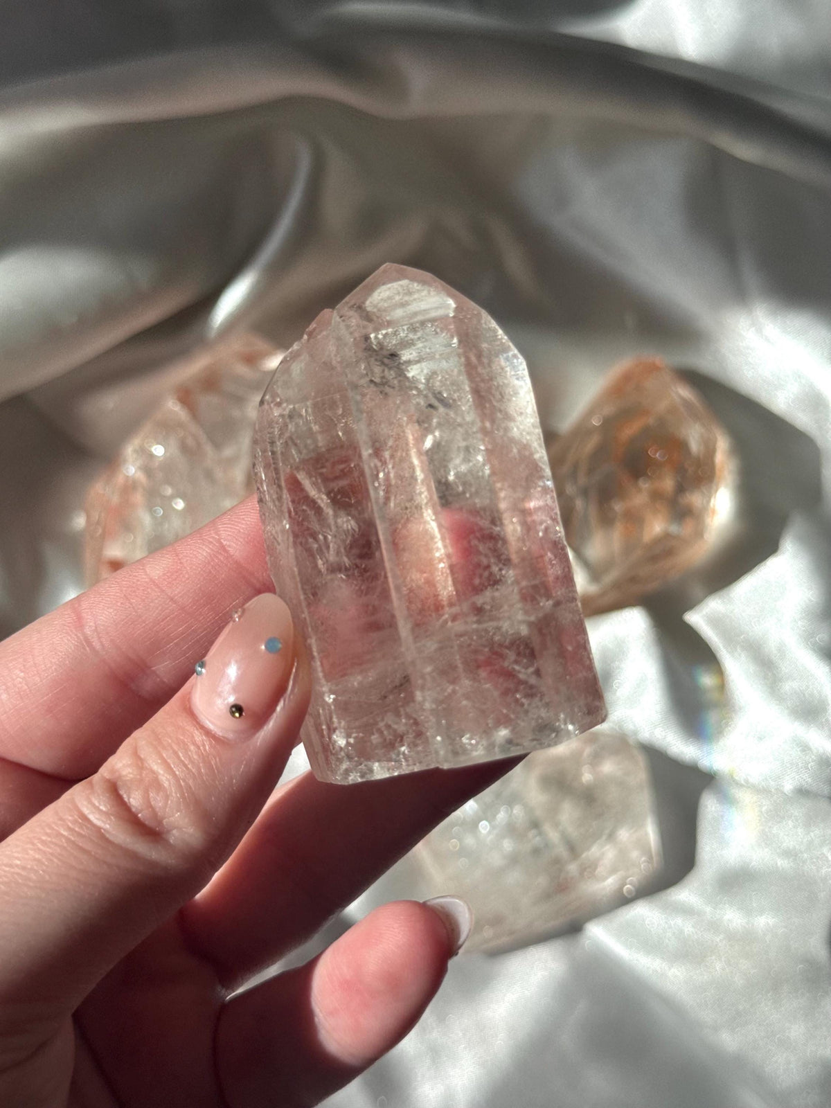 Stunning Pink Lithium Lemurian Twin Points from Brazil | Polished Pink Lemurian Double Pointed Tower