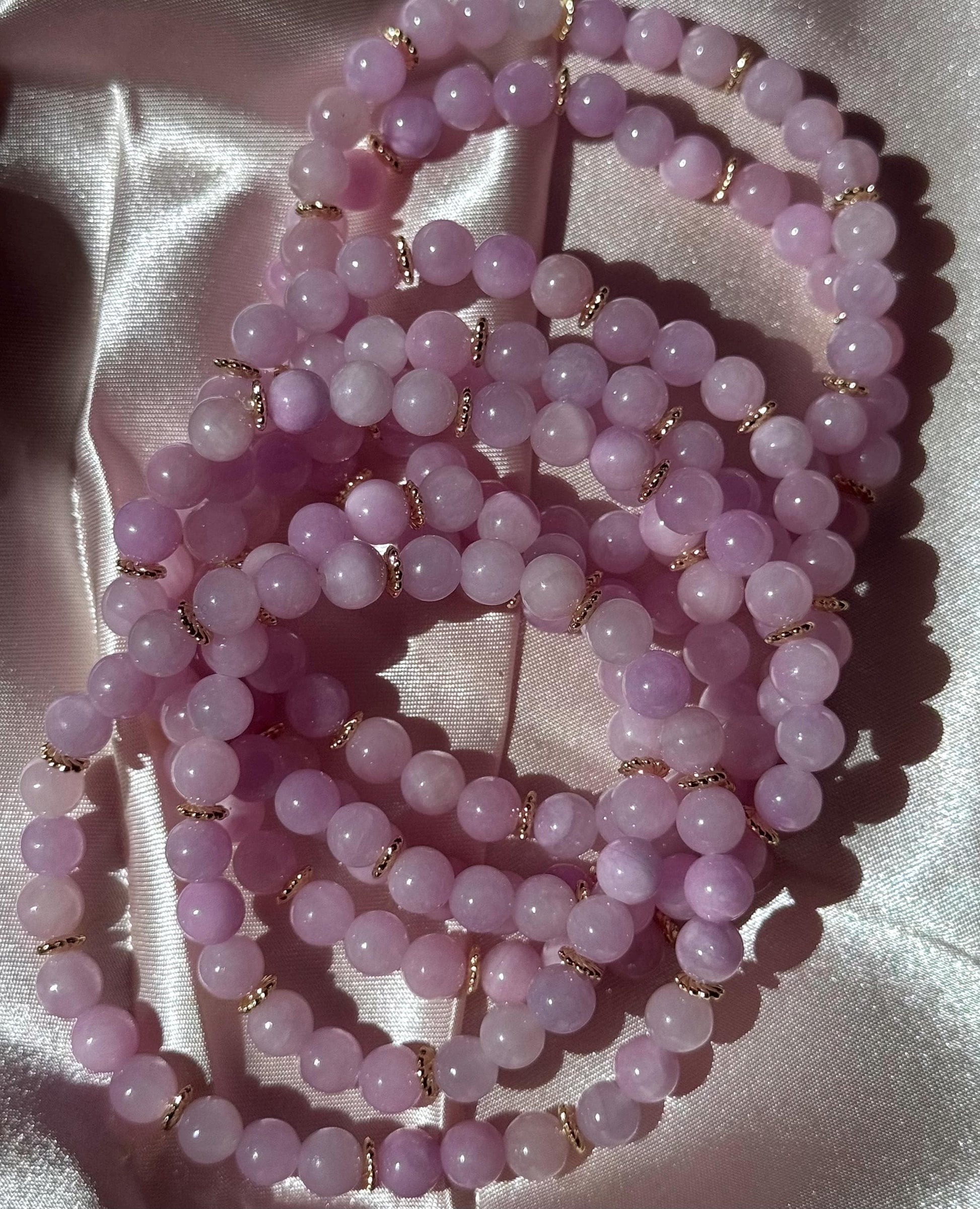 Beautiful Kunzite Bracelet with Gold Plated Accent Beads | 6mm Pink Kunzite Gemstone Bracelet