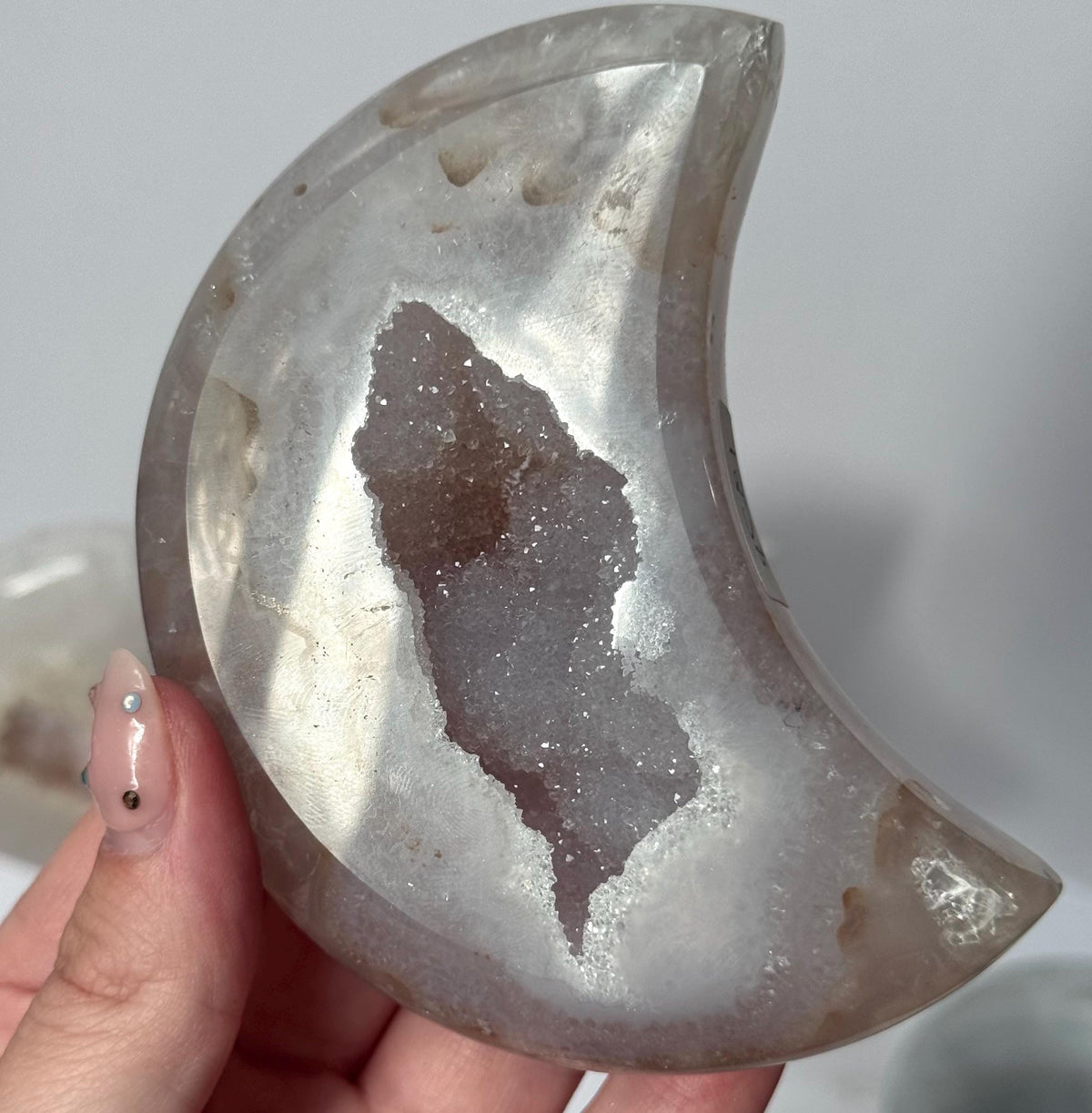 Stunning Druzy Agate Moon with Stand | Sugar Druzy Agate Crescent Moon Carving with Display Stand