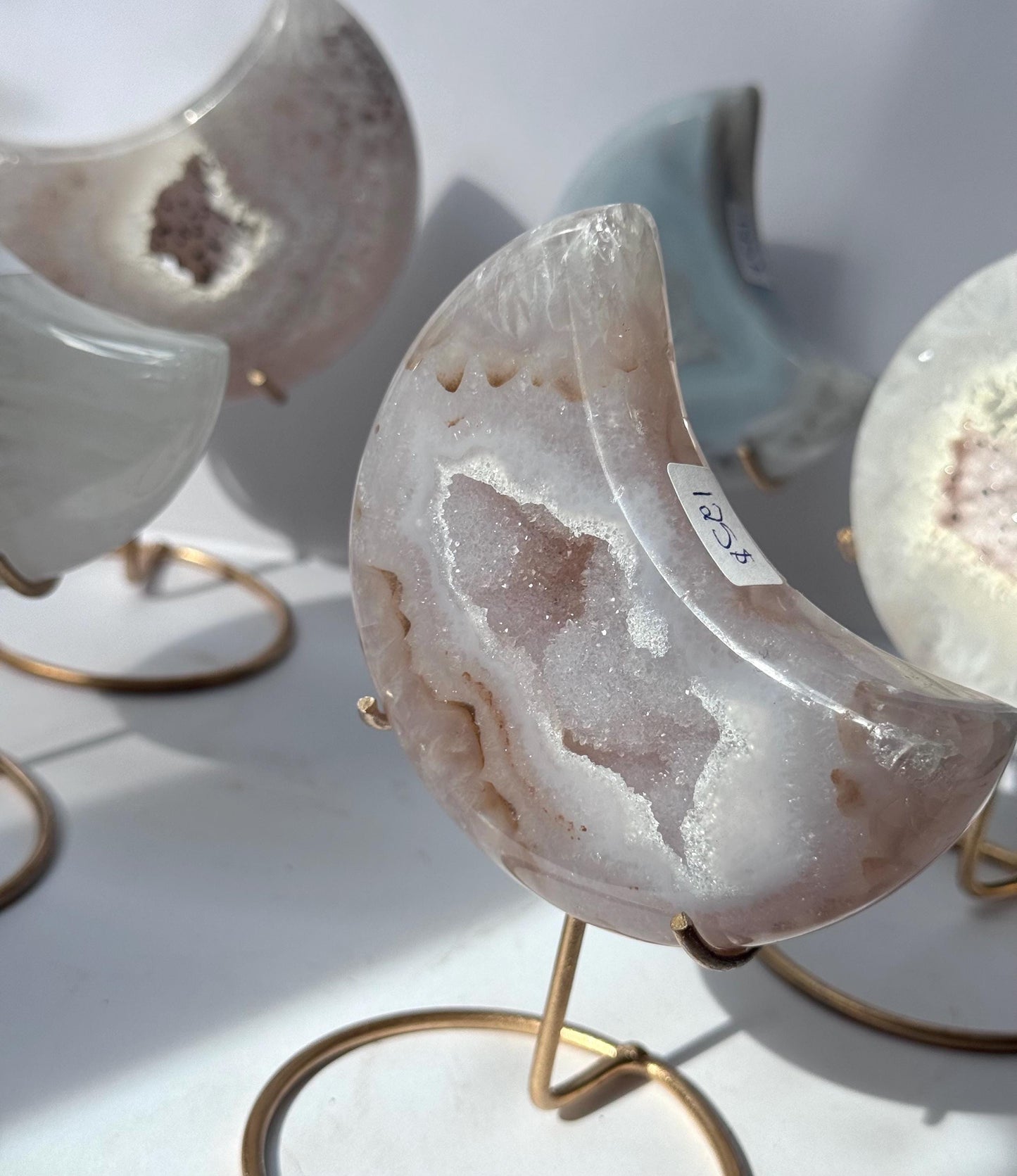 Stunning Druzy Agate Moon with Stand | Sugar Druzy Agate Crescent Moon Carving with Display Stand