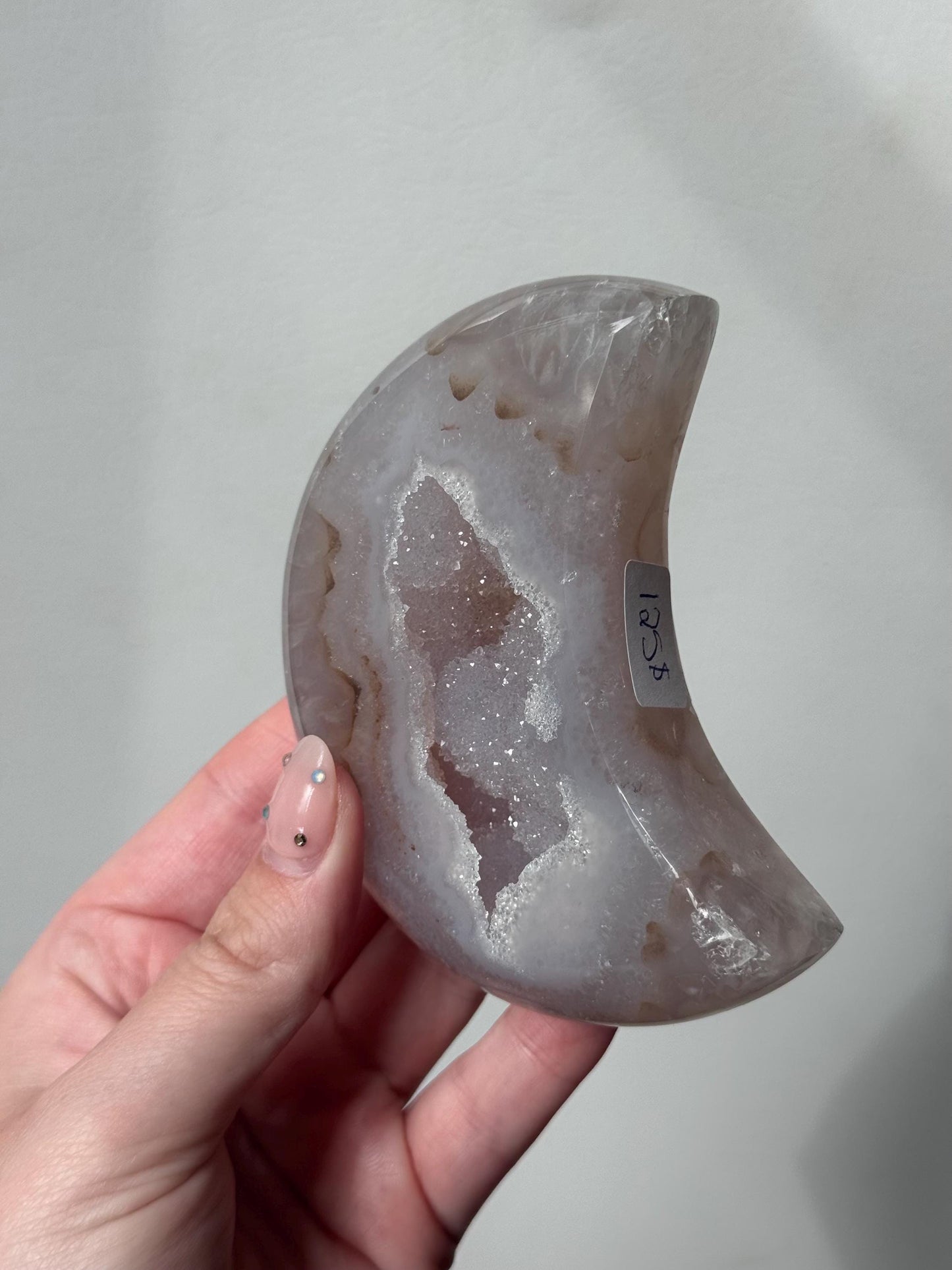 Stunning Druzy Agate Moon with Stand | Sugar Druzy Agate Crescent Moon Carving with Display Stand