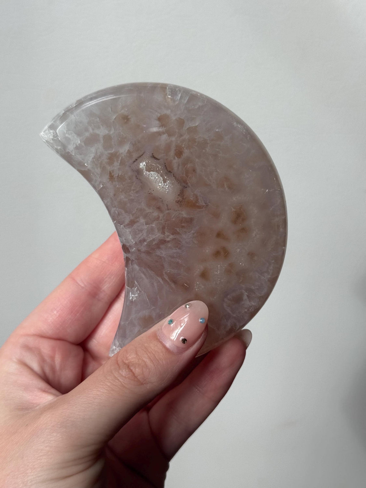 Stunning Druzy Agate Moon with Stand | Sugar Druzy Agate Crescent Moon Carving with Display Stand