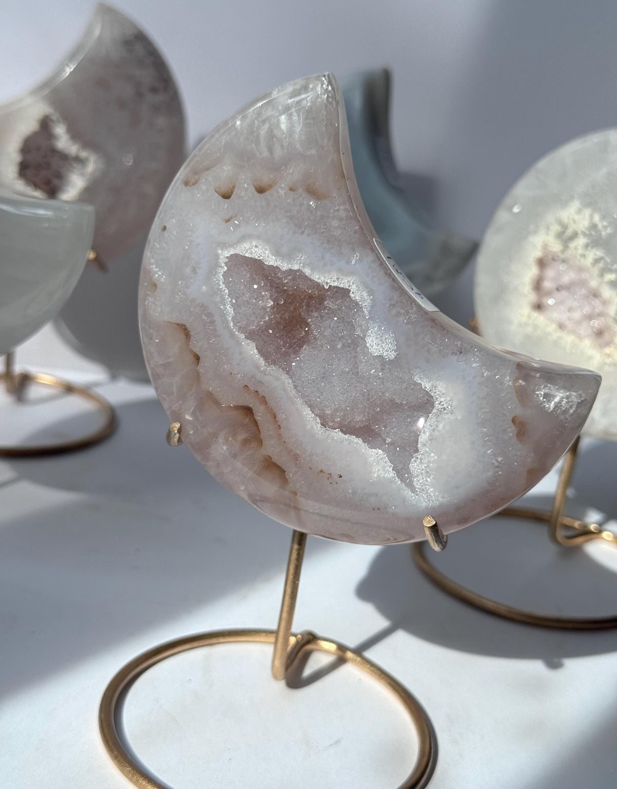 Stunning Druzy Agate Moon with Stand | Sugar Druzy Agate Crescent Moon Carving with Display Stand