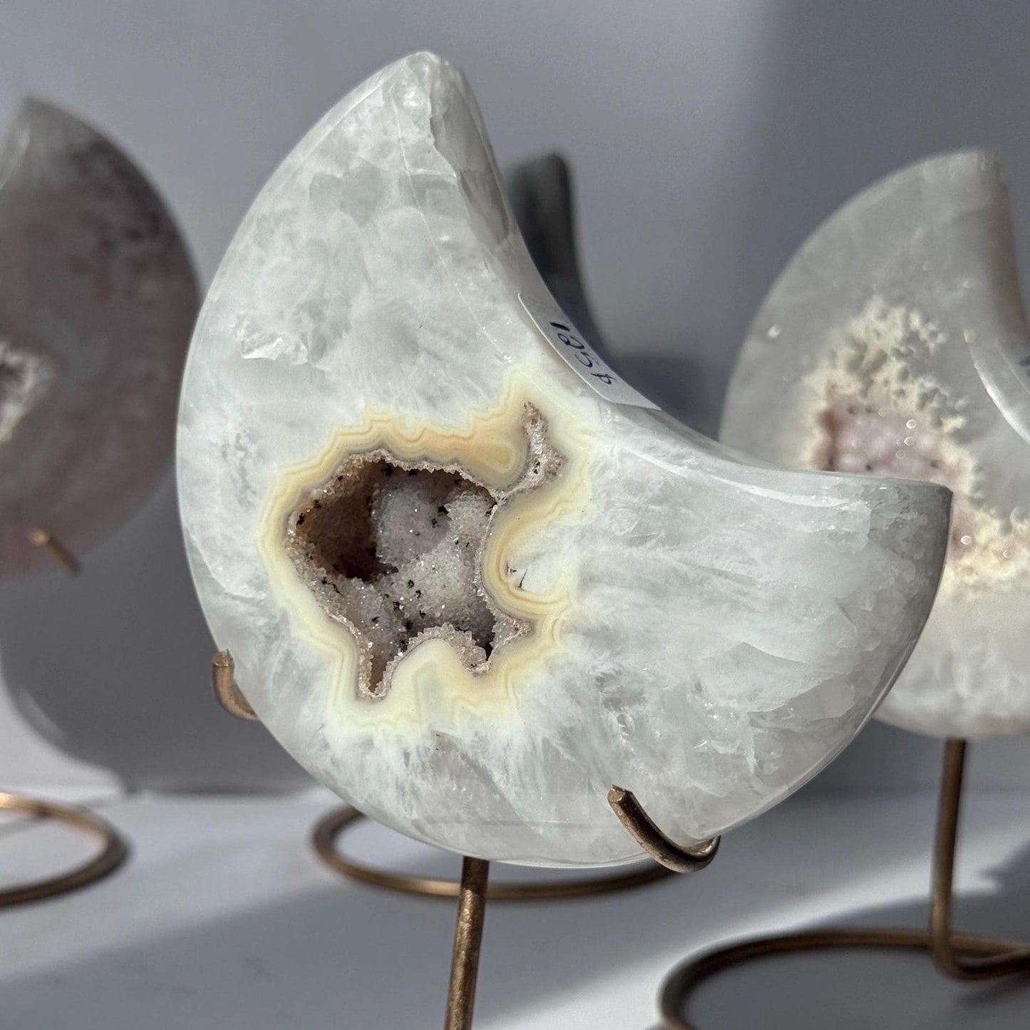 Stunning Druzy Agate Moon with Stand | Sugar Druzy Agate Crescent Moon Carving with Display Stand