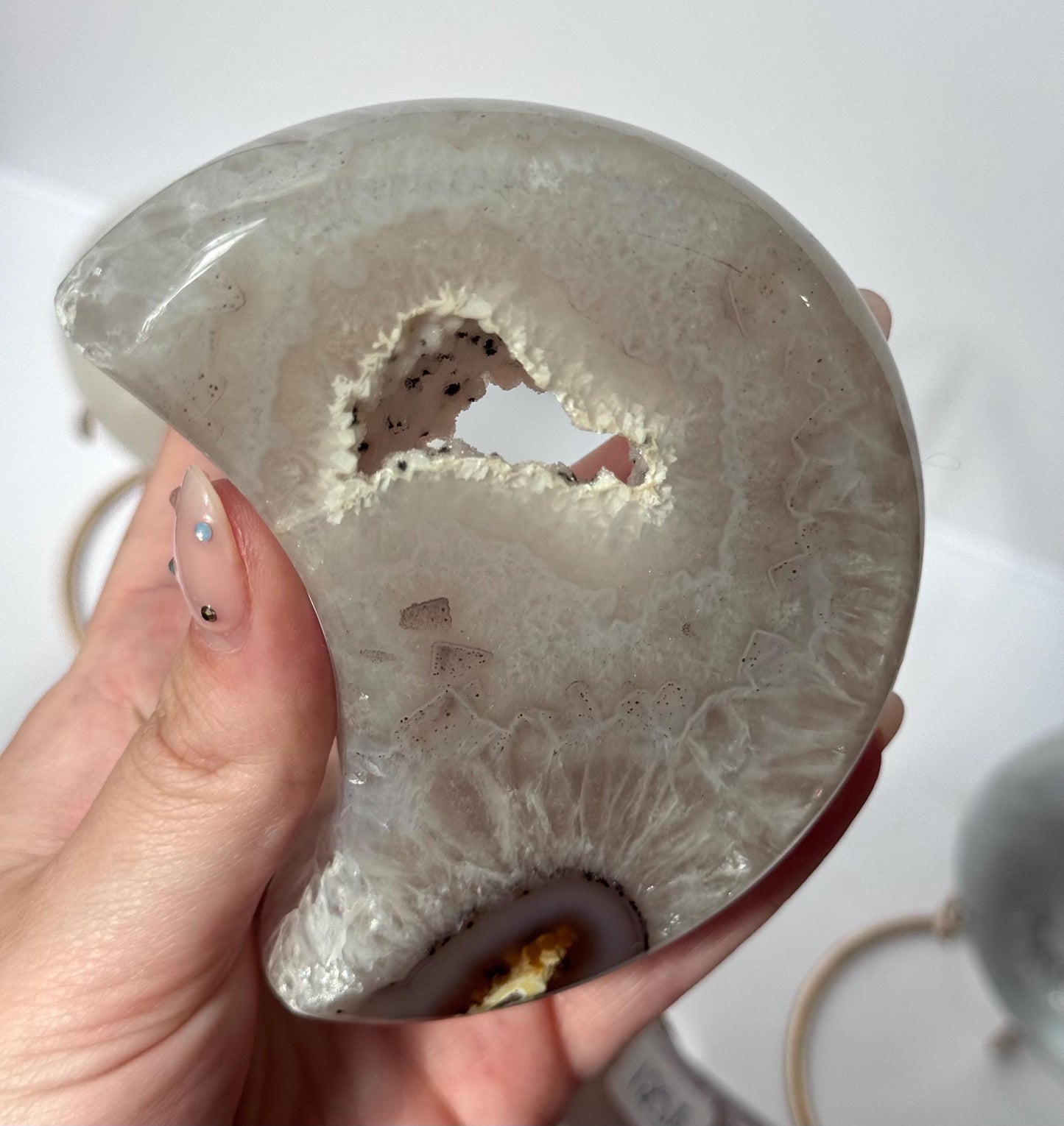 Stunning Druzy Agate Moon with Stand | Sugar Druzy Agate Crescent Moon Carving with Display Stand