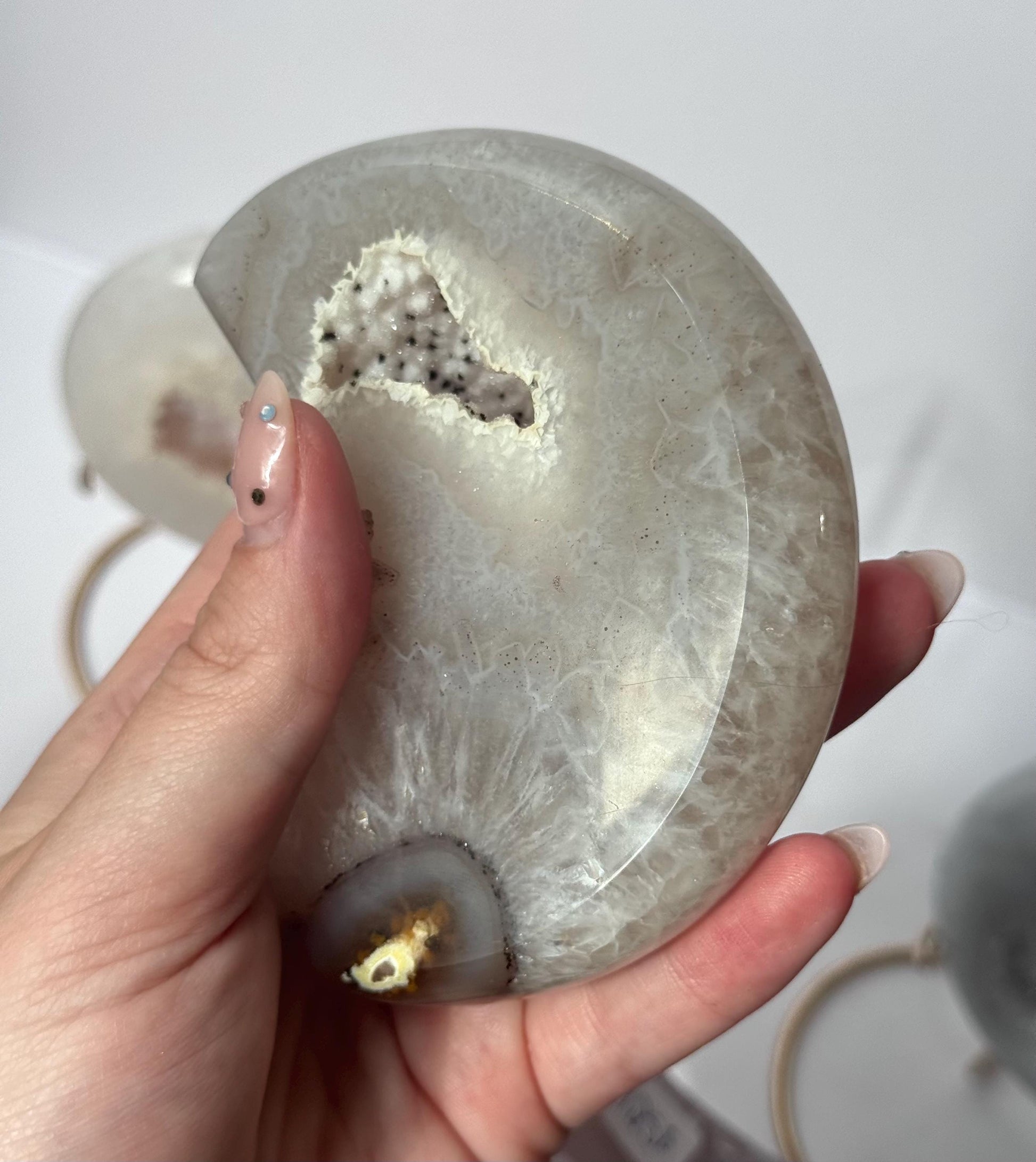 Stunning Druzy Agate Moon with Stand | Sugar Druzy Agate Crescent Moon Carving with Display Stand