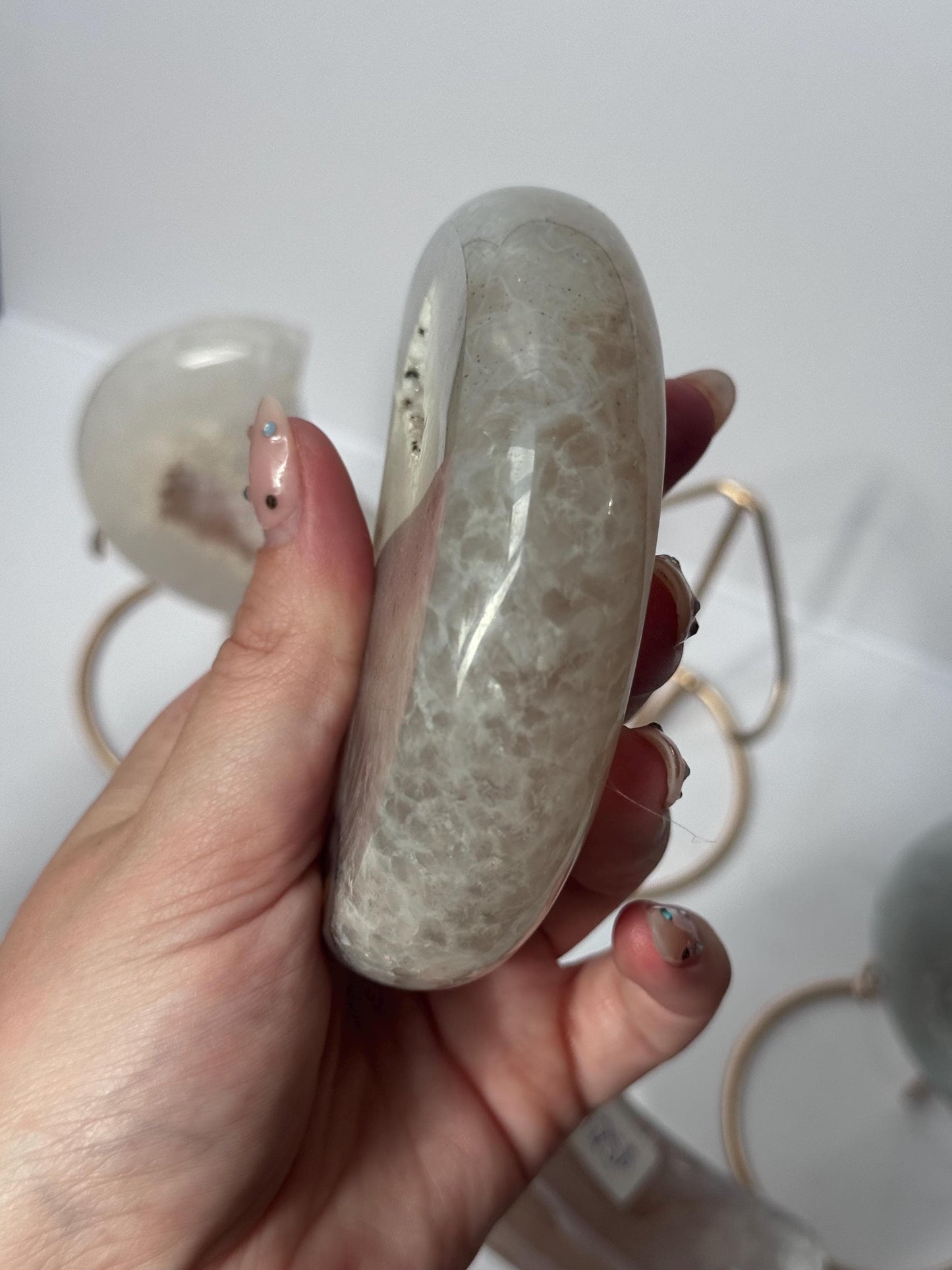 Stunning Druzy Agate Moon with Stand | Sugar Druzy Agate Crescent Moon Carving with Display Stand
