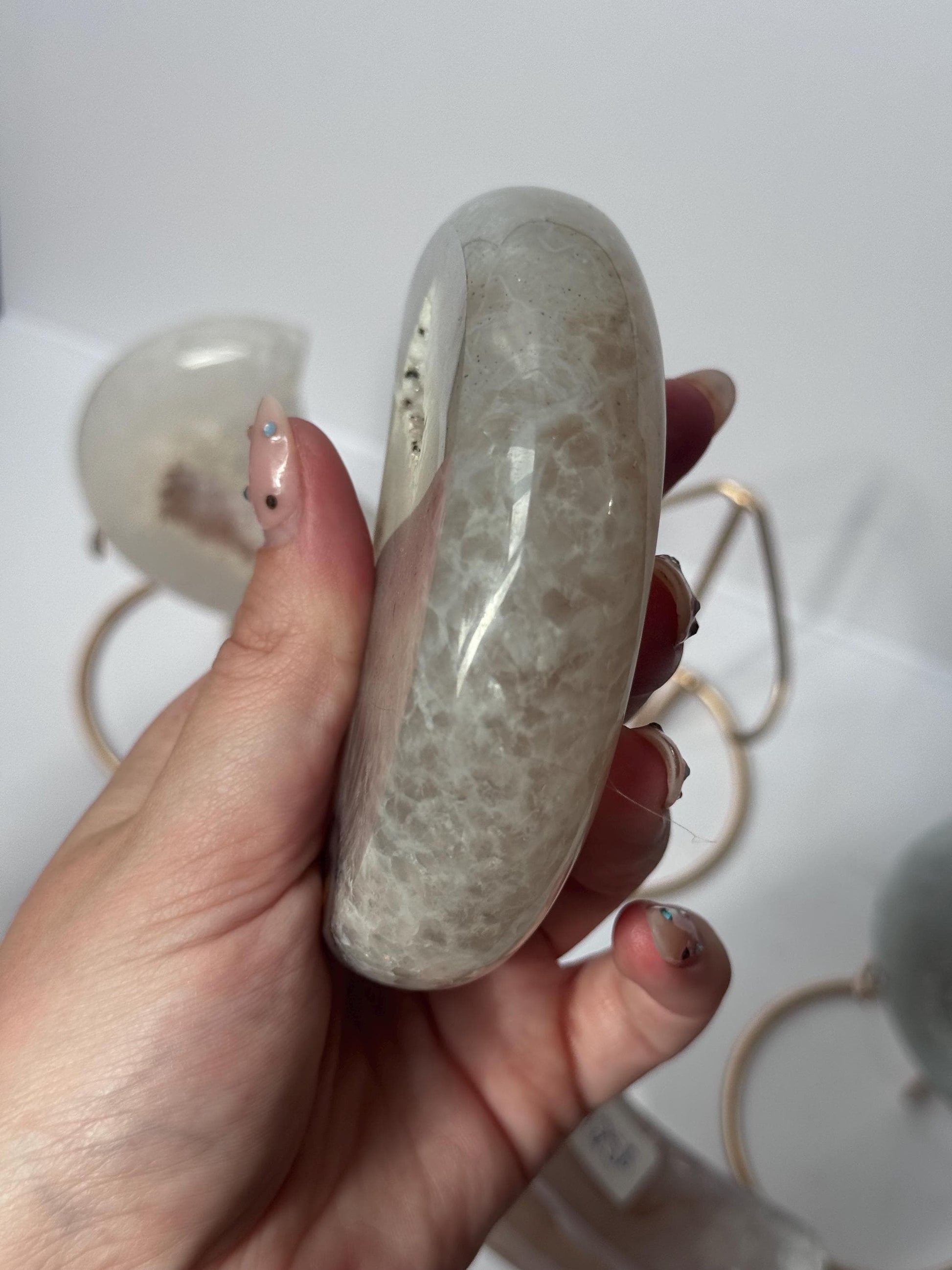 Stunning Druzy Agate Moon with Stand | Sugar Druzy Agate Crescent Moon Carving with Display Stand