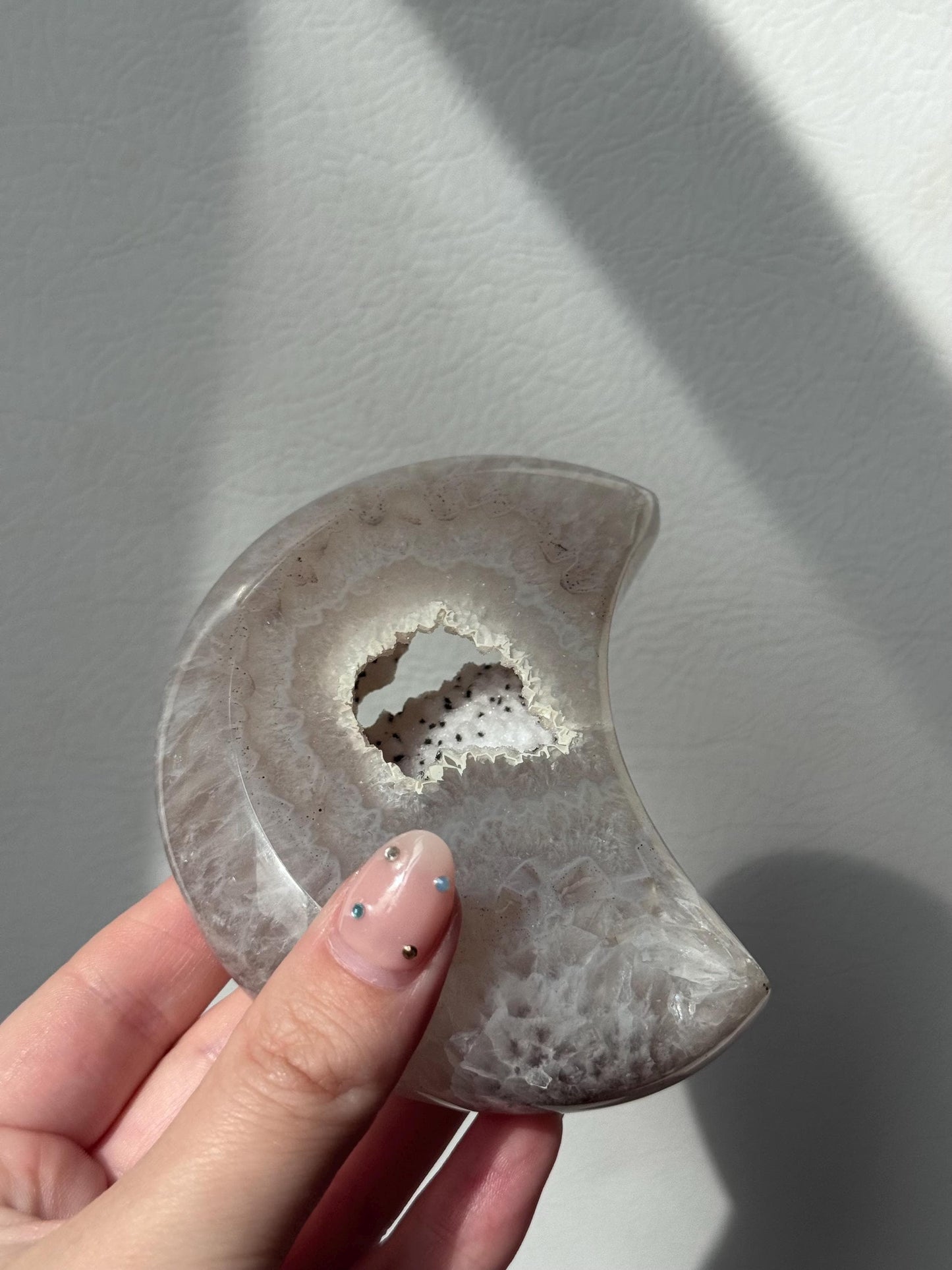 Stunning Druzy Agate Moon with Stand | Sugar Druzy Agate Crescent Moon Carving with Display Stand