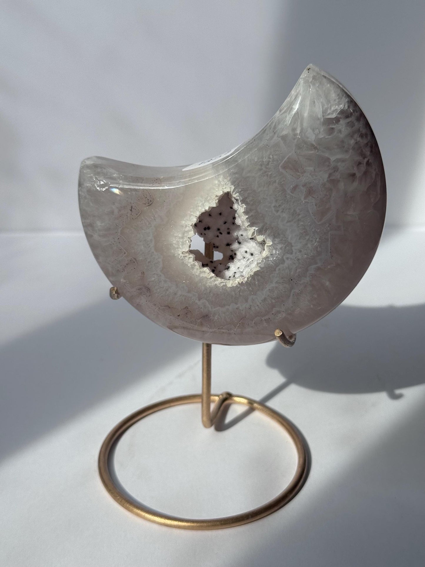 Stunning Druzy Agate Moon with Stand | Sugar Druzy Agate Crescent Moon Carving with Display Stand