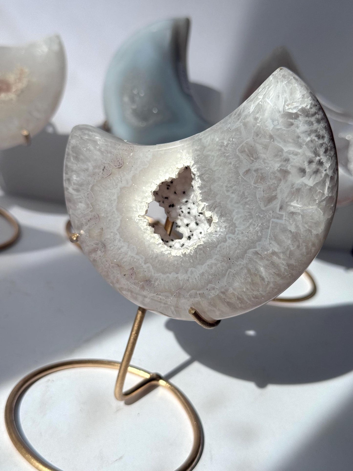 Stunning Druzy Agate Moon with Stand | Sugar Druzy Agate Crescent Moon Carving with Display Stand