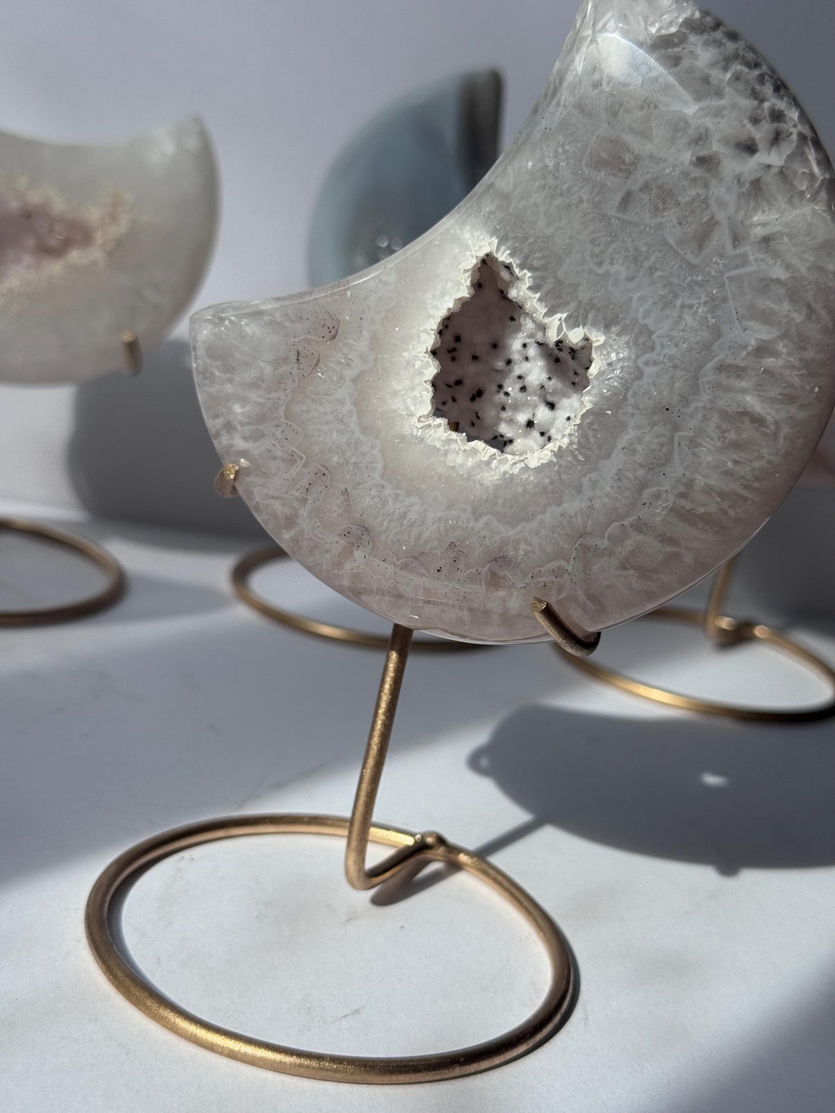 Stunning Druzy Agate Moon with Stand | Sugar Druzy Agate Crescent Moon Carving with Display Stand